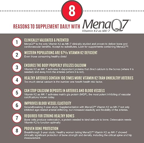 Miniatura 5 de Suplemento de vitamina k2 MK-7 180mcg -Vitamina K2 apoya la salud ósea y cardíaca para la absorción cardiovascular de calcio de las arterias- 60