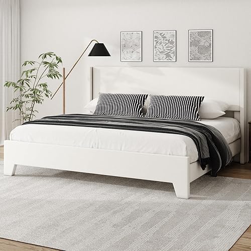 Miniatura 11 de Base de cama Queen con cabecera tapizada de piel sintética, resistente al desgaste, fácil de limpiar, base de colchón, no requiere somier, fácil