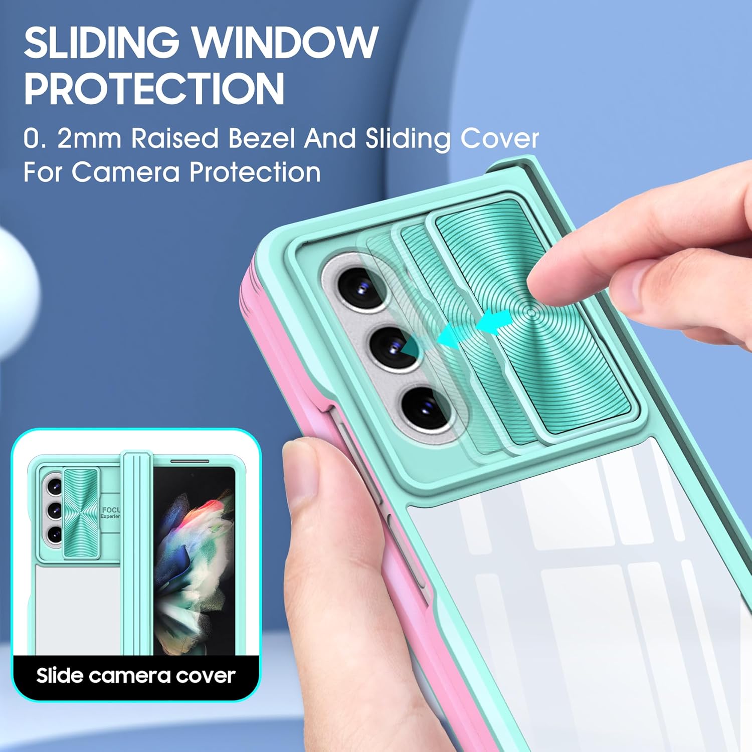 Compatible with Samsung Galaxy Z Fold 6 Case with Camera Lens Protector Slide Black,for Samsung Z Fold 6 Phone Case Silicone Transparent Shockproof Luxury Protective Cover (Blue Pink)