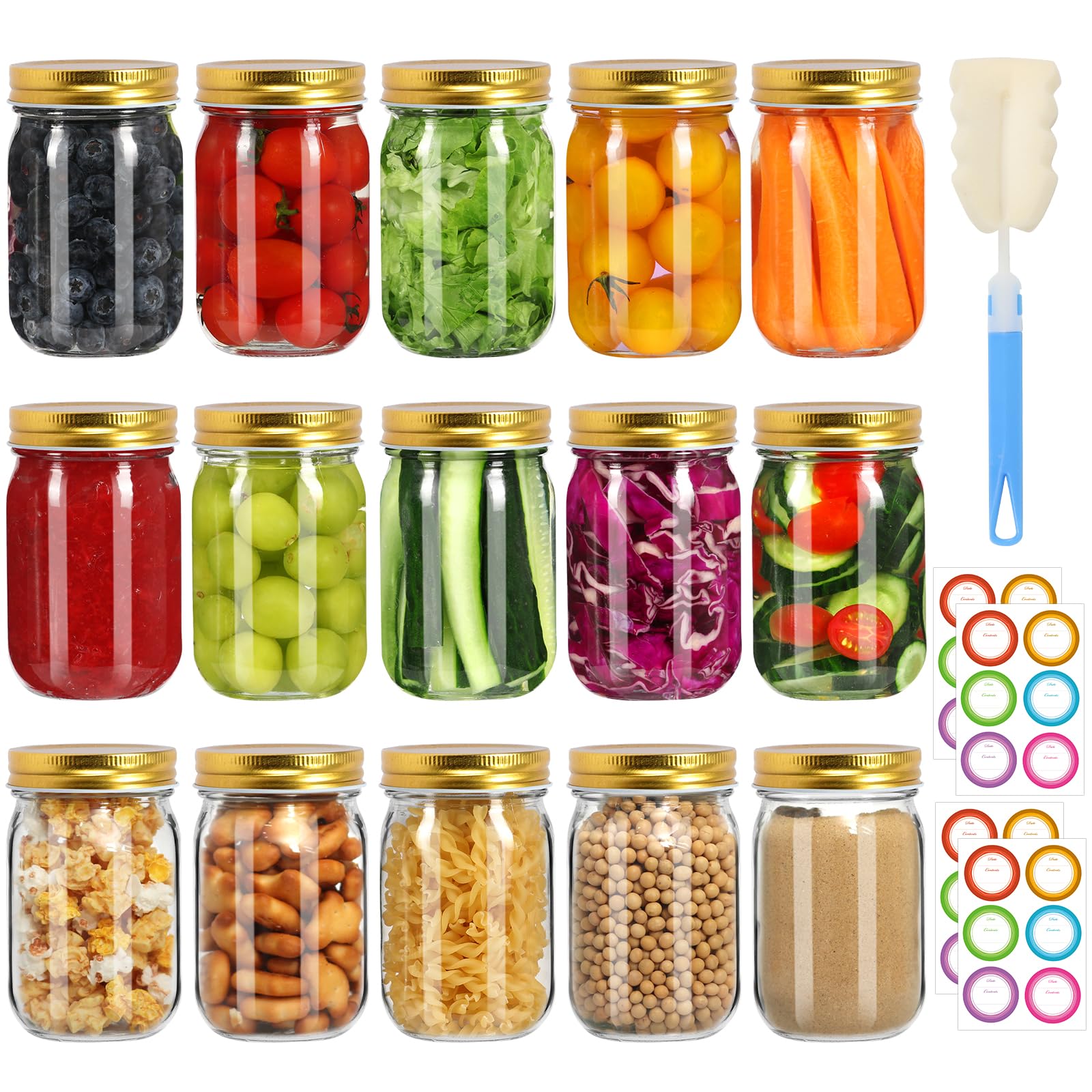 16oz Mason Jars - 15 Pack Canning Jars -10