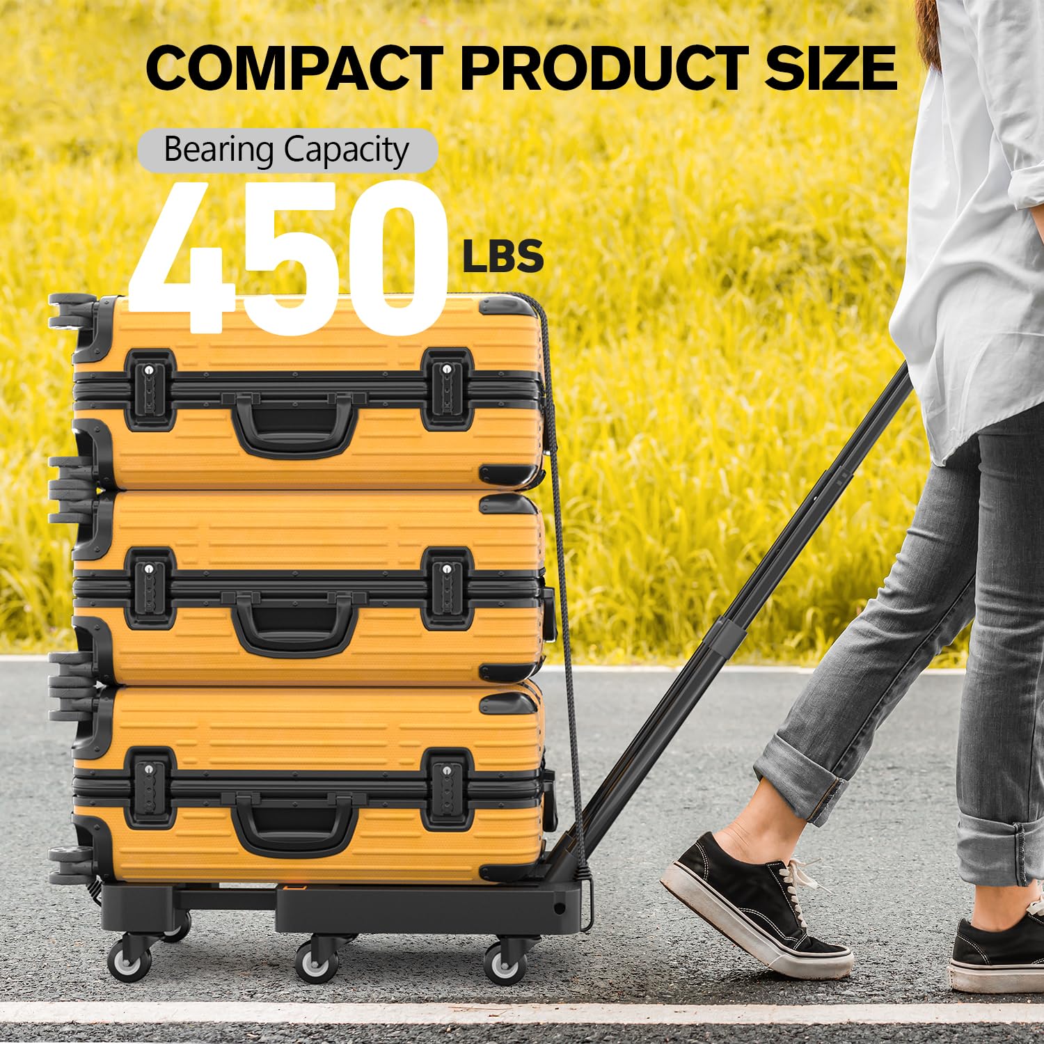 Folding Hand Truck Dolly, 450LBS Heavy Duty Luggage Cart, Utility Cart with 6 Wheels & 2 Elastic Ropes for Luggage Travel Moving Shopping Airport Office Use [2023 Upgraded Version]