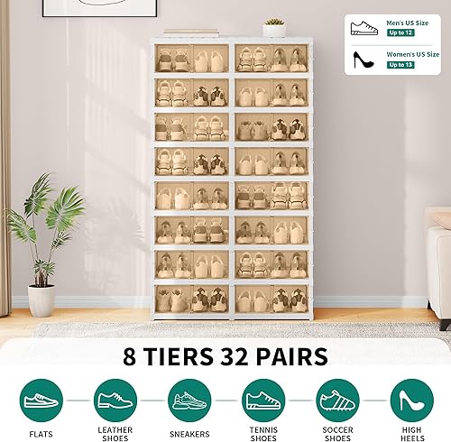 Miniatura 5 de YITAHOME Zapatero portátil para entrada de armario, armario apilable de almacenamiento de zapatos con puerta transparente magnética, contenedores de