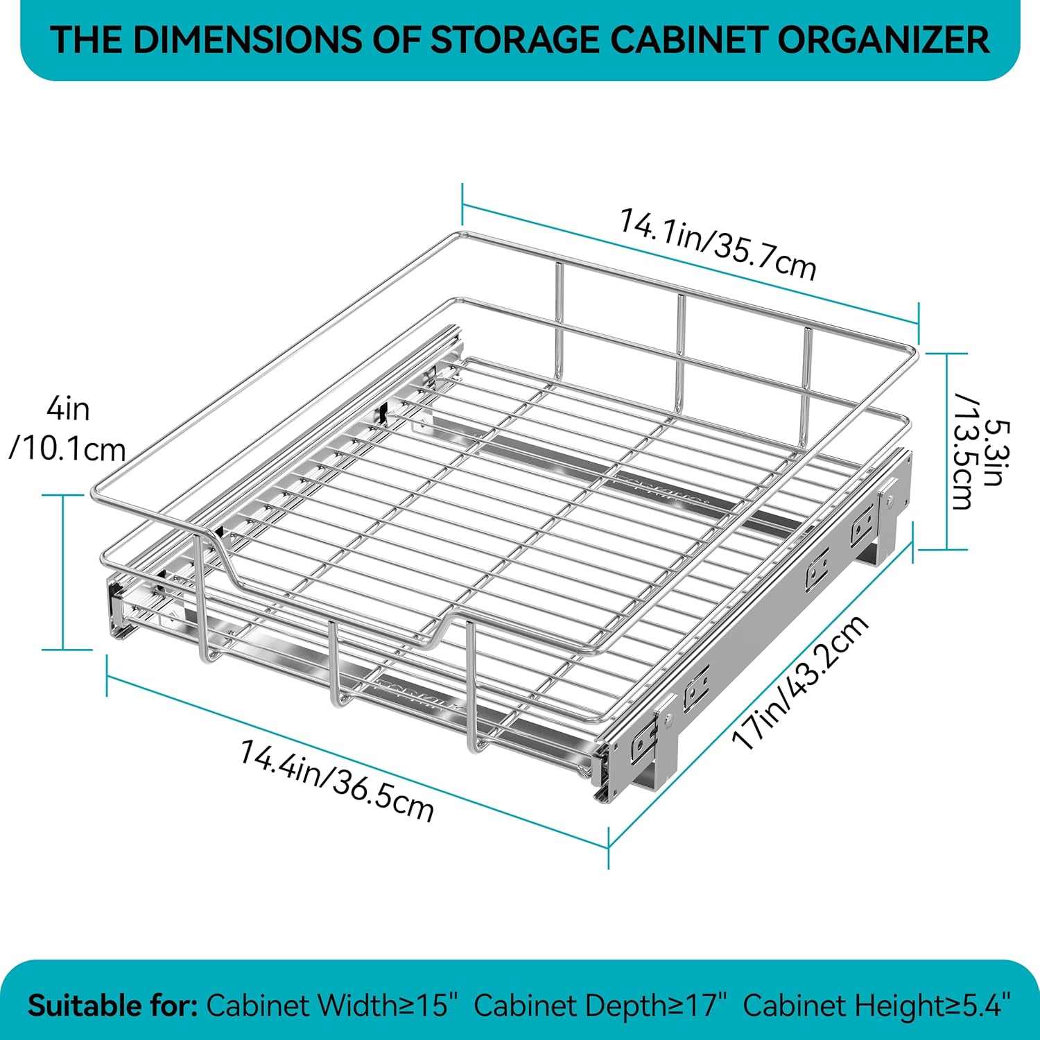 Pull Out Cabinet Organizer 15" W X 22" D, Slide Out Drawers For Kitchen Organizers and Storage, Pull Out Drawers For Cabinets Capacity Heavy Duty Caddy, Cabinet Shelves Chrome-Plated, Bathroom Pantry - Image 2