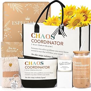 Thank You Gifts for Women, Chaos Coordinator Gift for Employee Coworkers Teacher Nurse Boss Lady Appreciation Gifts, Unique Mom Grandma Birthday Gift Ideas - 16OZ Glass Cup Canvas Tote Bag