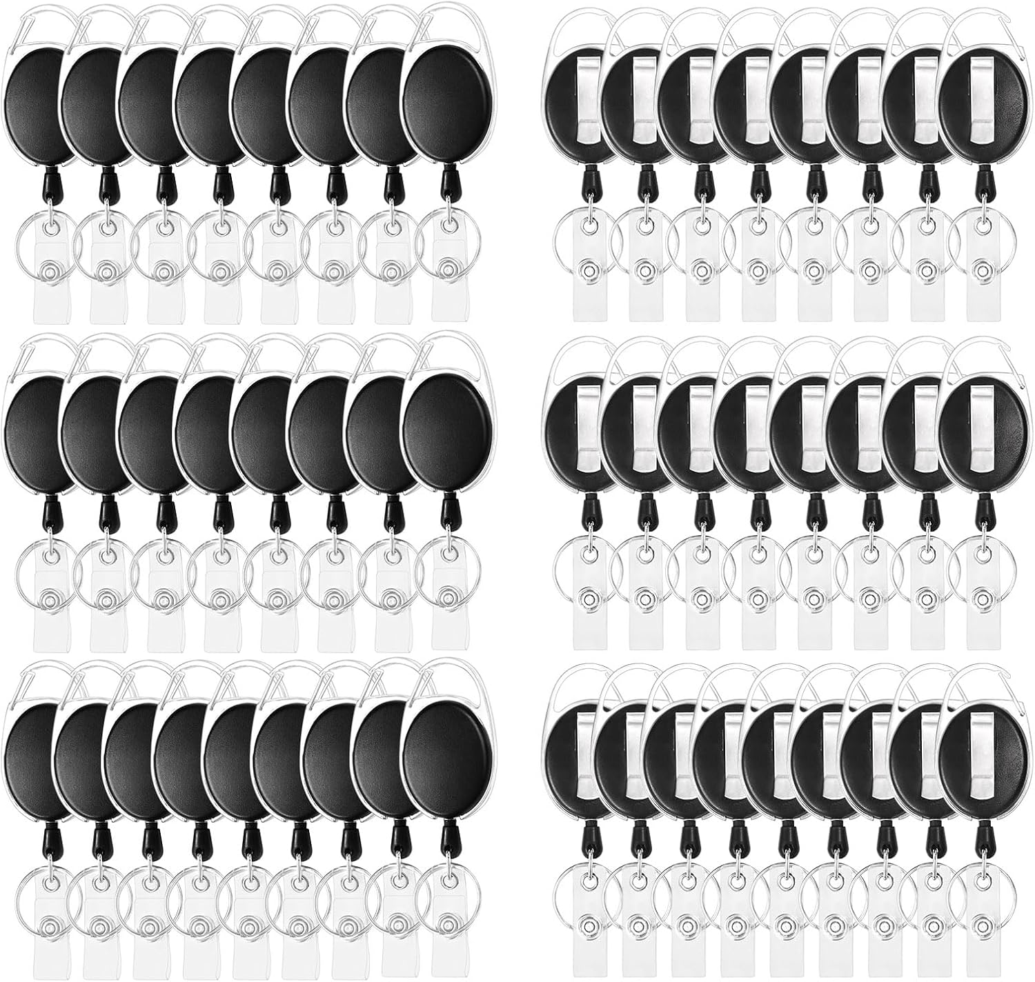 50 Pcs Retractable Badge Holder with Carabiner Clip and Key Ring, Retractable Keychain ID Card Badge Reels for Work, Office, Black