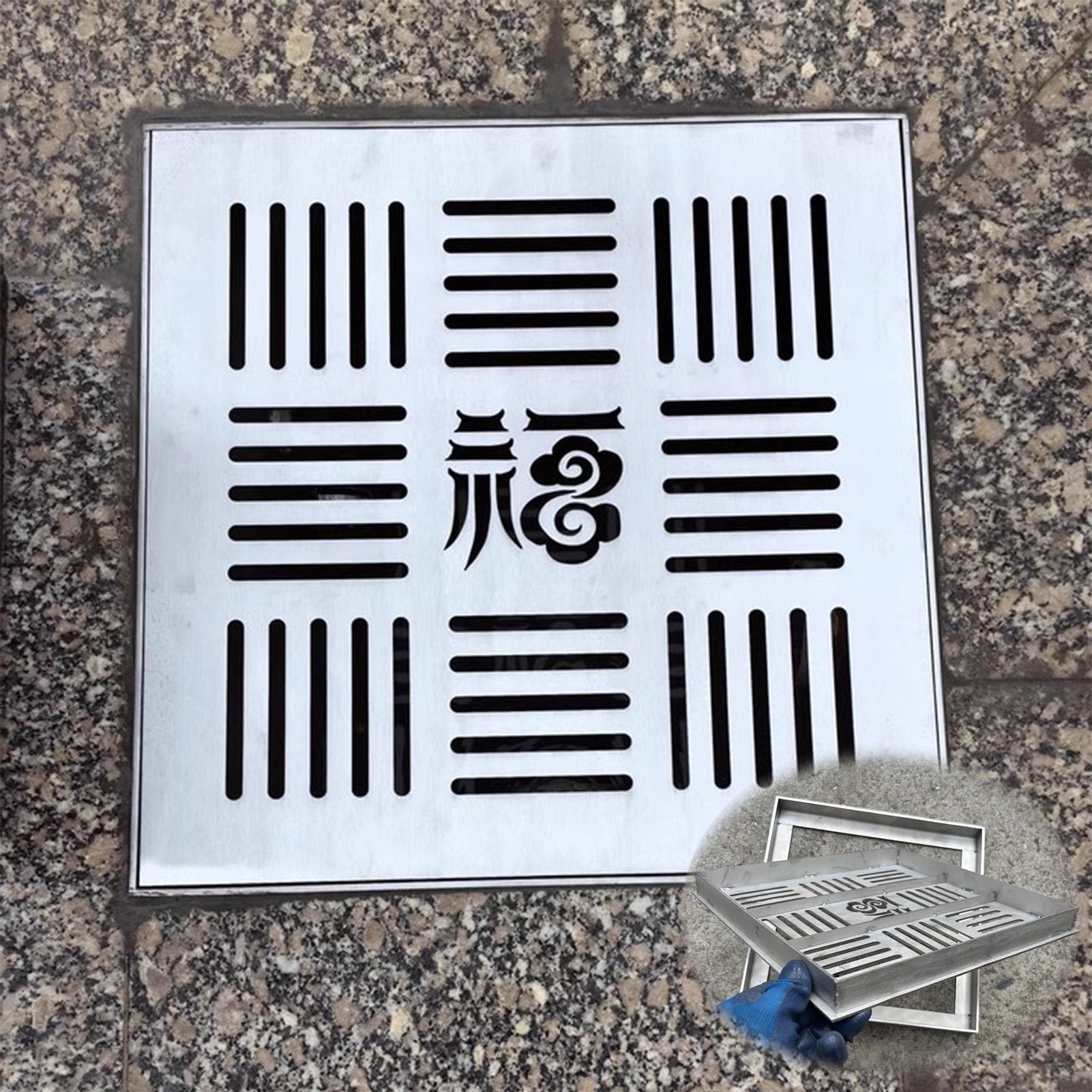 Generico Kwadratowy odpływ prysznicowy ze zdejmowaną pokrywą, kanał odpływowy 20 x 20 x 3 cm, ruszt podjazdowy, wytrzymały grill ogrodowy, wydajne zarządzanie