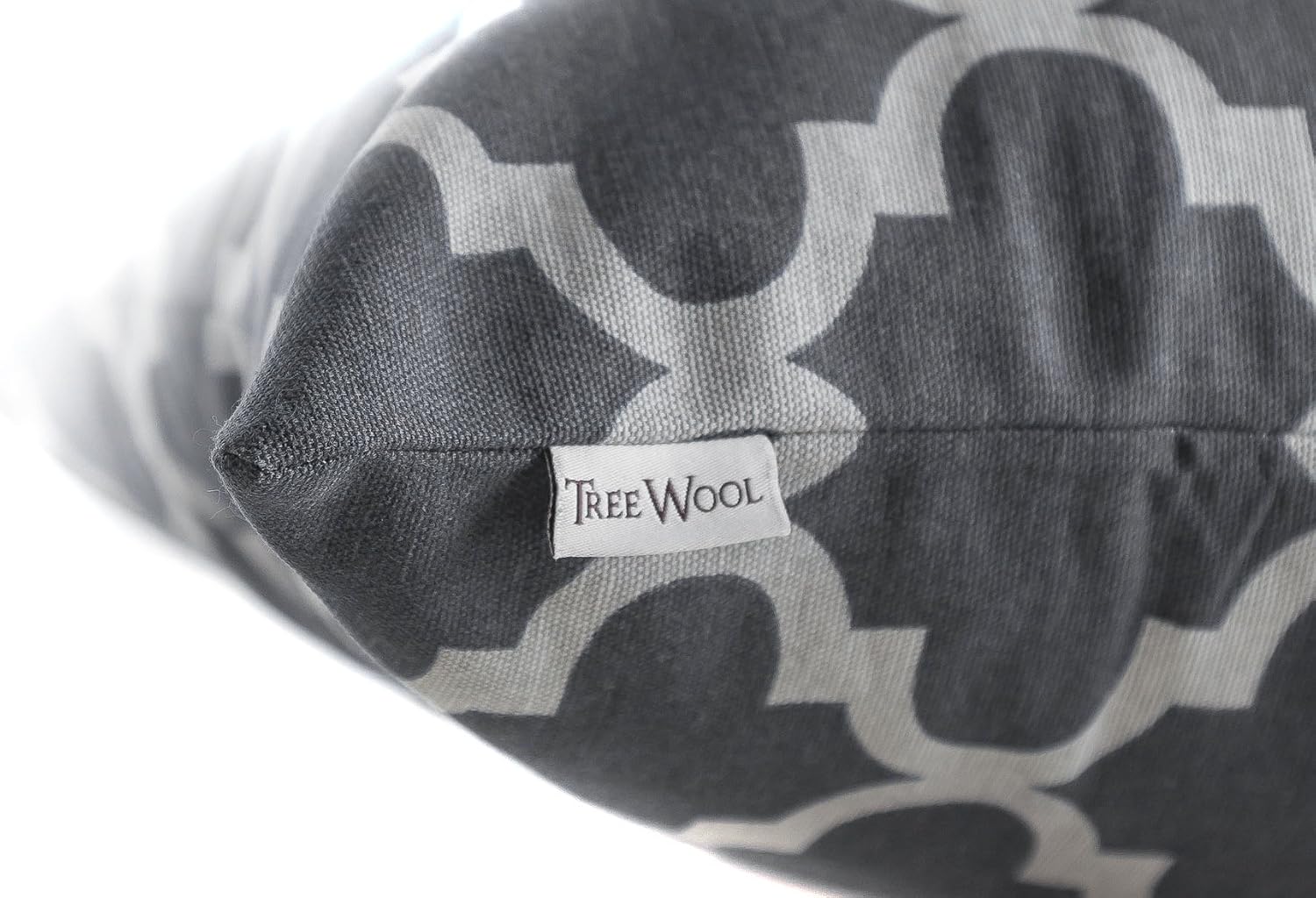 TreeWool (Pack of 2 Decorative Throw Pillow Covers Trellis Accent in 100% Cotton Canvas for Sofa, Couch, Bedroom, Home Decor (18 x 18 Inches, Black & Gray)