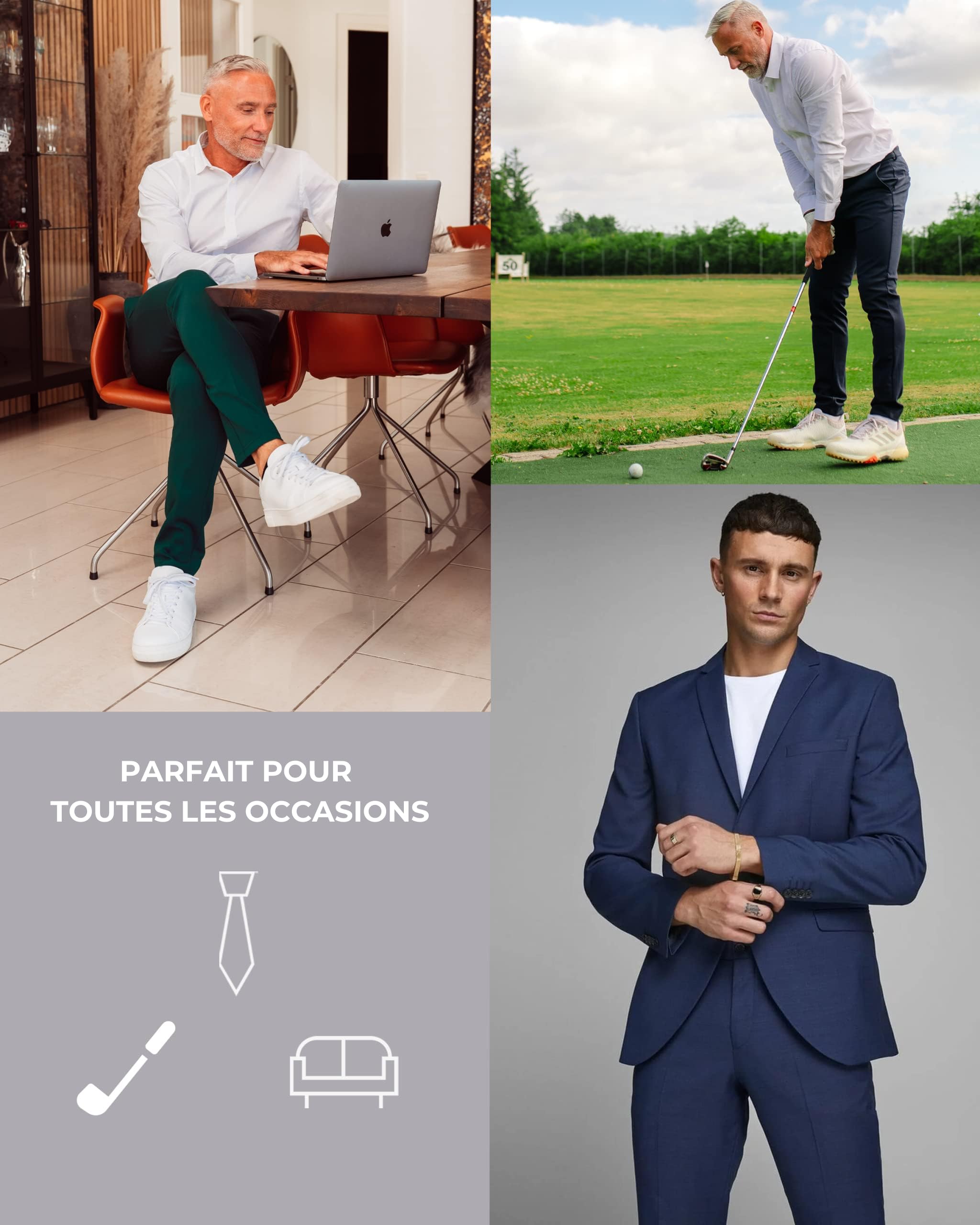 Performance Pants Homme - Pantalon Chino Stretch Slim Fit avec Tissu 360° - Élégant et Confortable pour Travail, Loisirs, Voyage et Golf - Toucher Doux