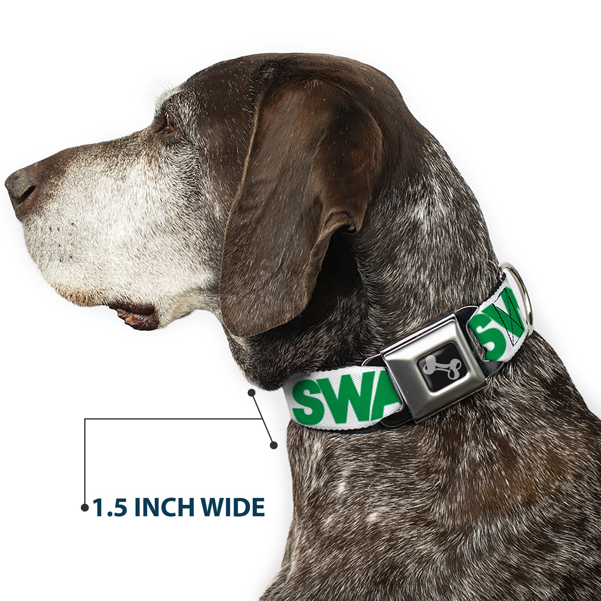 Buckle-Down Obroża dla psa z klamrą pasa bezpieczeństwa - SWAGG biały/czarny/zielony - szerokość 3,8 cm - pasuje na szyję 45-81 cm - duża