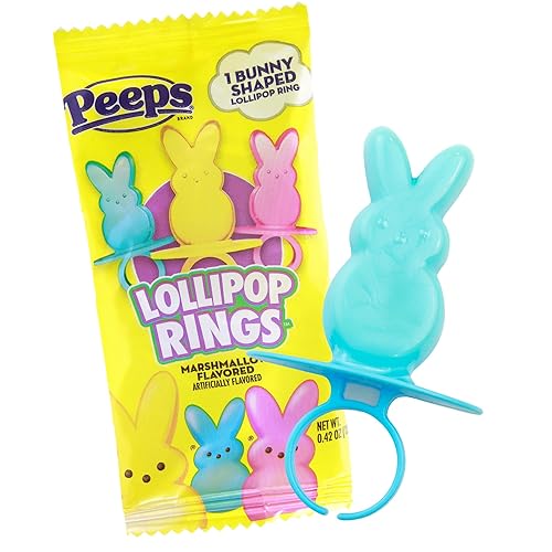 Miniatura 3 de Cesta de Pascua y caramelo de caza de huevos, anillos de piruleta Peeps 2025, ventosas con sabor a malvavisco envueltas individualmente (paquete de