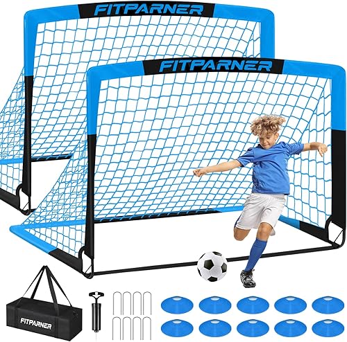 Kids Soccer Goals for Backyard Set - 2 Pack of Portable Pop Up Soccer Nets with Ball,Cones,Complete Training Equipment Kit for Toddler,Youth,Kids