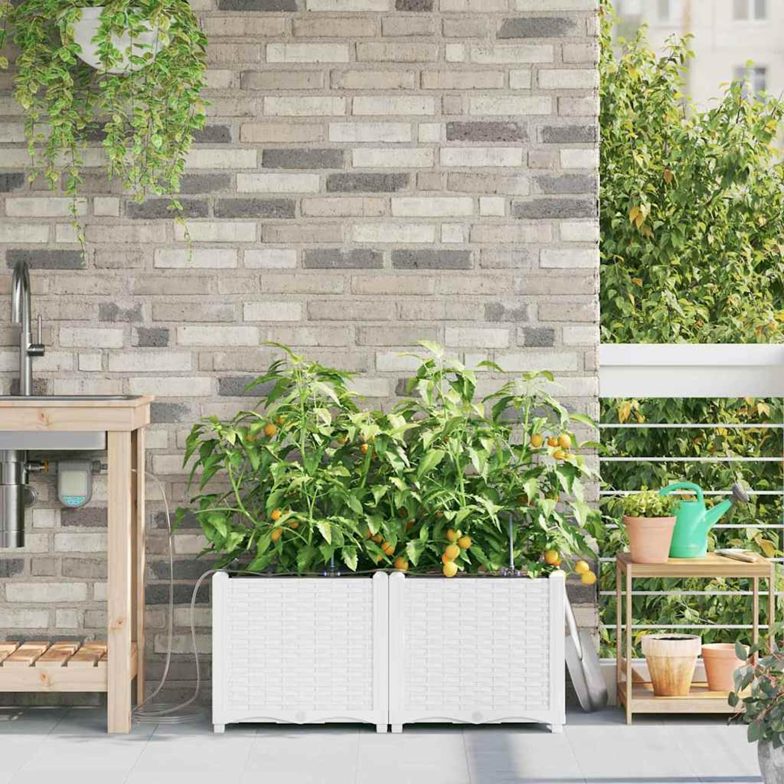 Gecheer Vaso da Giardino con Sistema di Irrigazione Automatica, 80 x 40 x 37,5 cm, Plastica, per Esterno, Ideale per Fiori ed Erbe