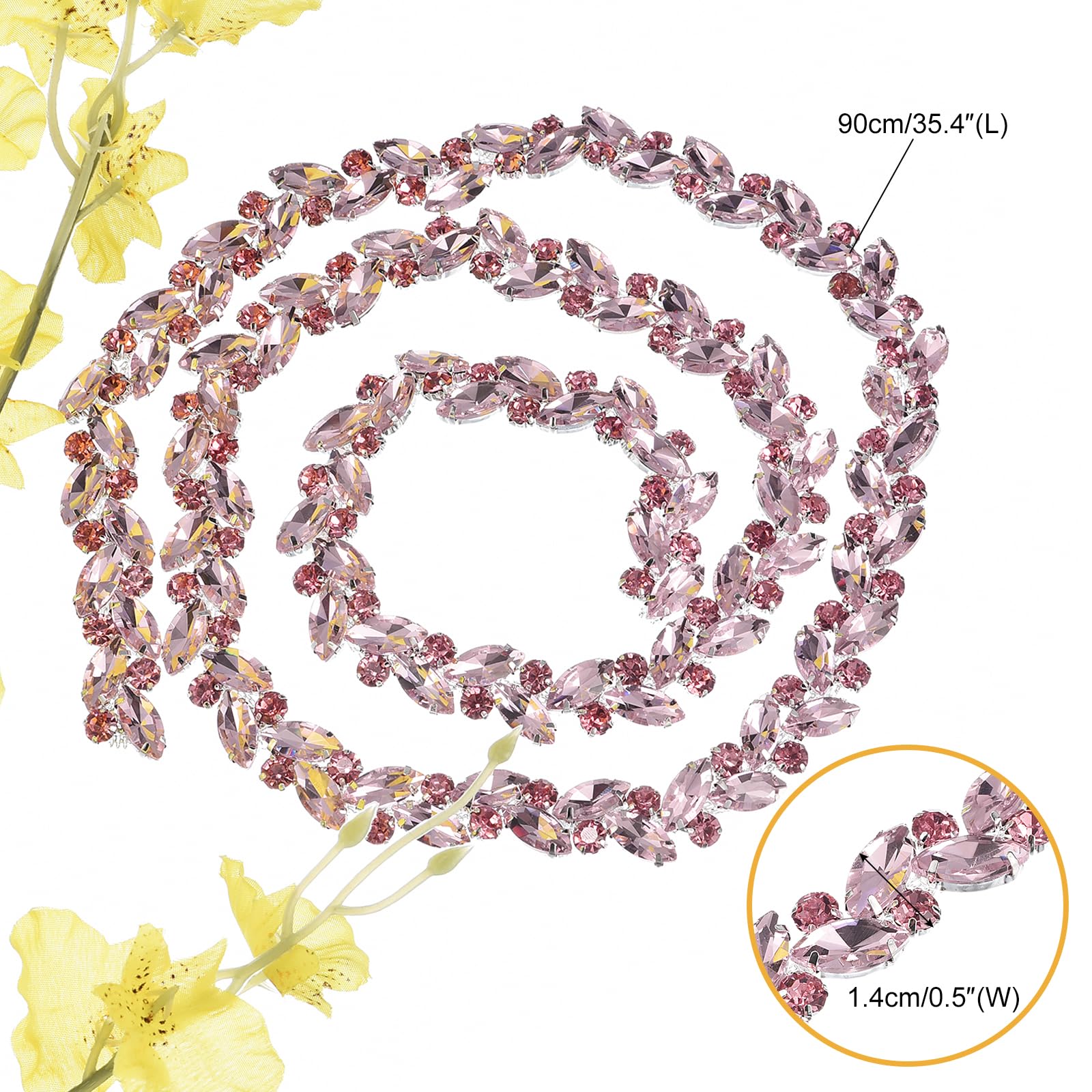 sourcing map 1 Yard Kristall Strass Kette Trim Diamant Strass Kette Applique für Handwerk DIY Nähen Kleidung Hochzeit Party Dekoration, Rosa