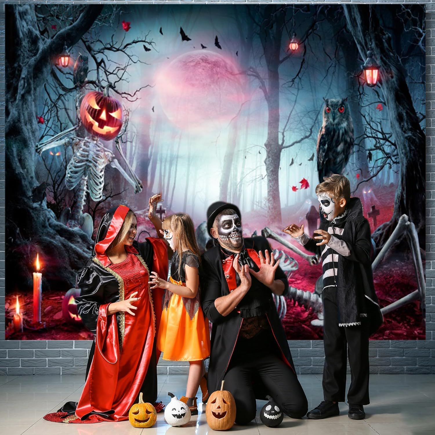 Halloween-Hintergrund 3x2,5 M – Gruselige Friedhofs-Deko Mit Skelett & Geist, Für Foto-Booth & Party