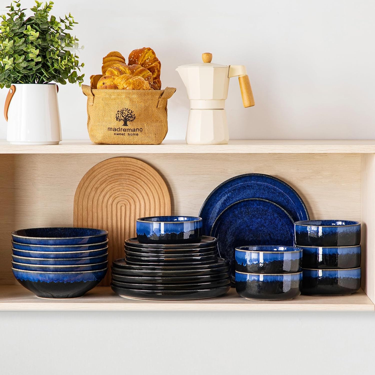 vancasso Starry Plates and Bowls Sets for 6, 24 Pieces Dinnerware Sets, Blue Reactive Glaze Dishes Sets for Kitchen, Scratch Resistant Stoneware Dishes Set, Dishwasher and Microwave Safe - Image 8