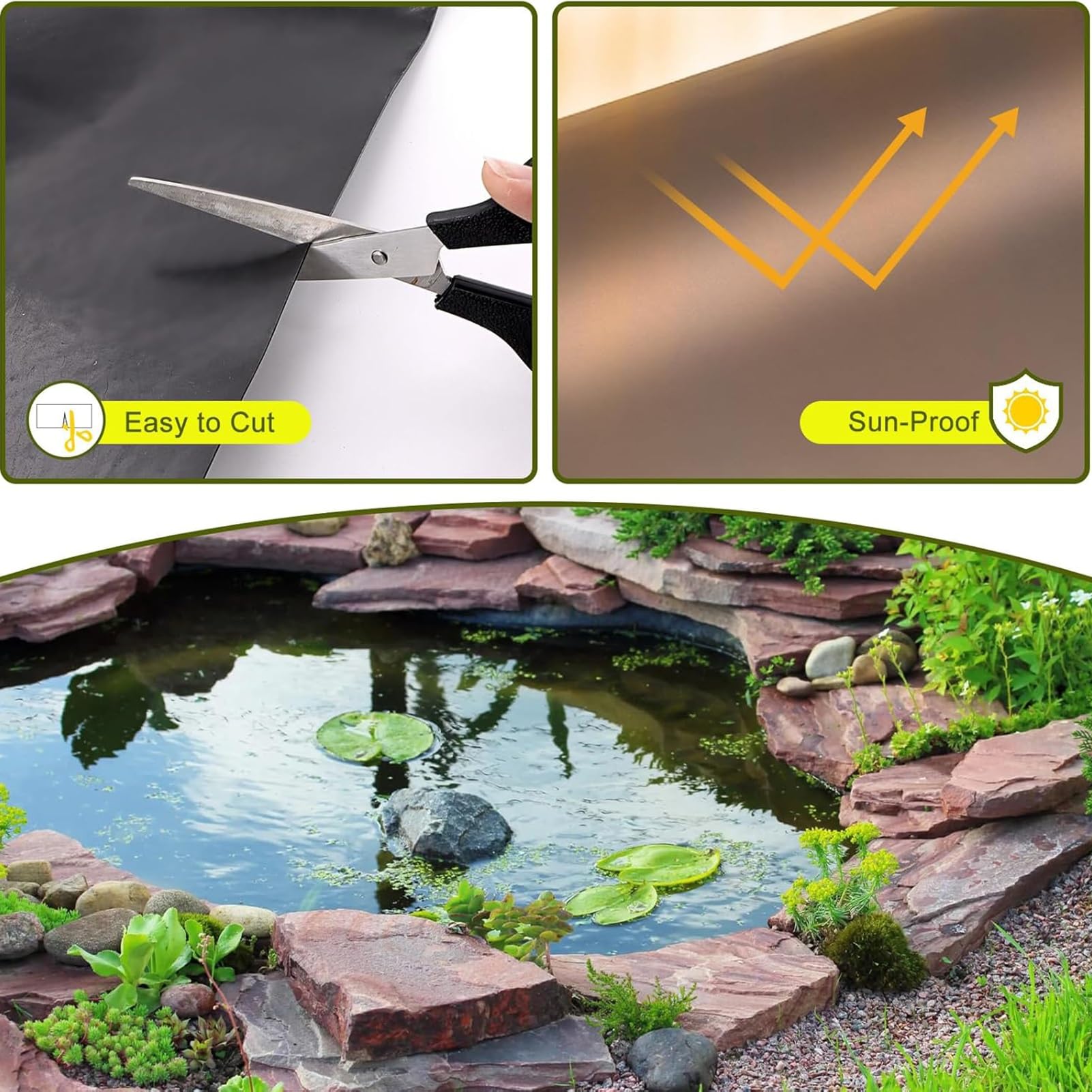 Telo per Laghetto Il Rivestimento per Laghetto da Esterno 6 Milioni È Facile Tagliare, Misura 5-600 Metri Quadrati, Utilizzato per Cascate, Aiuole Giardino, Acquacoltura(5X25M/16.4X82FT)