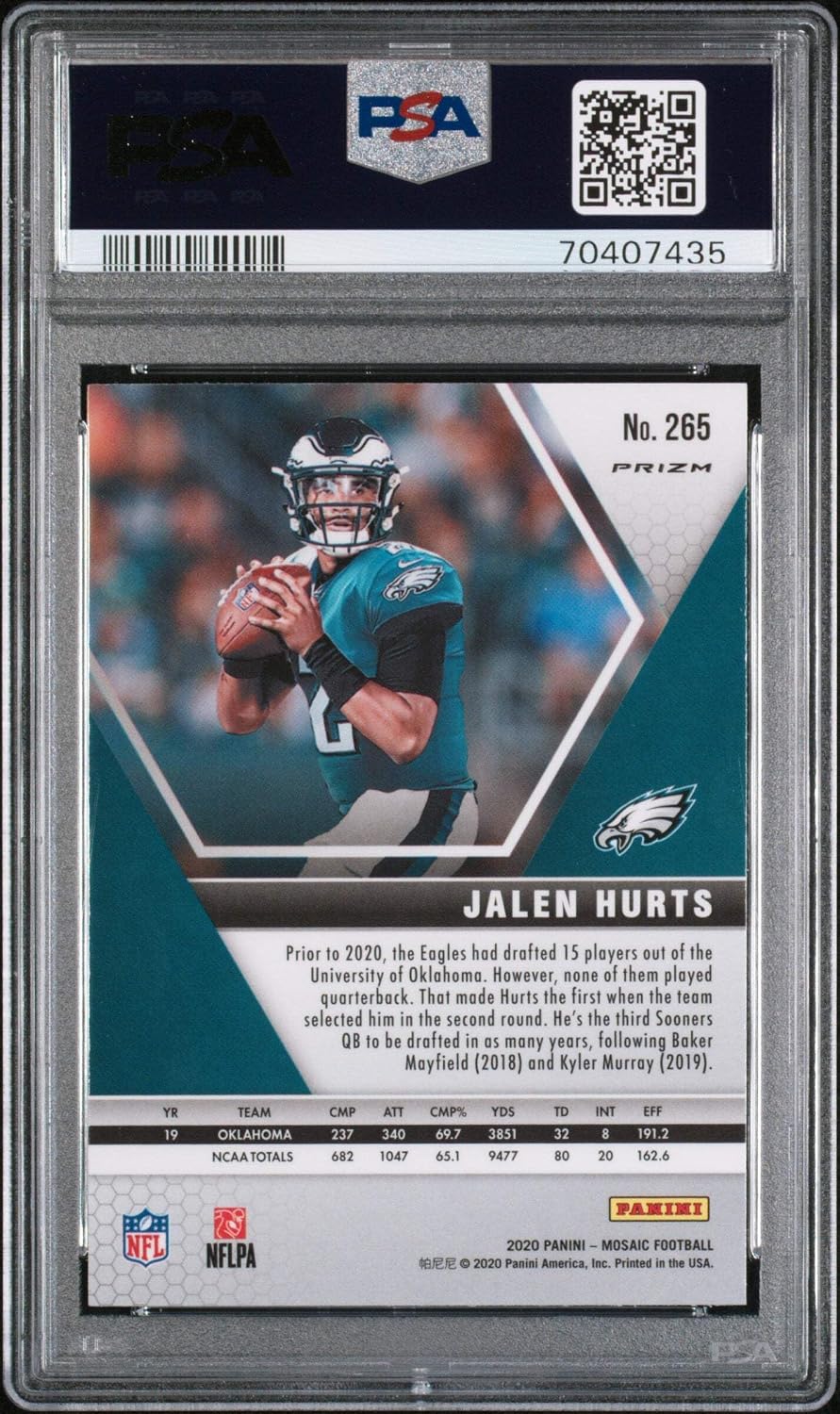 Graded 2020 Panini Mosaic Jalen Hurts #265 Green Mosaic Rookie RC Football Card PSA 10 Gem Mint