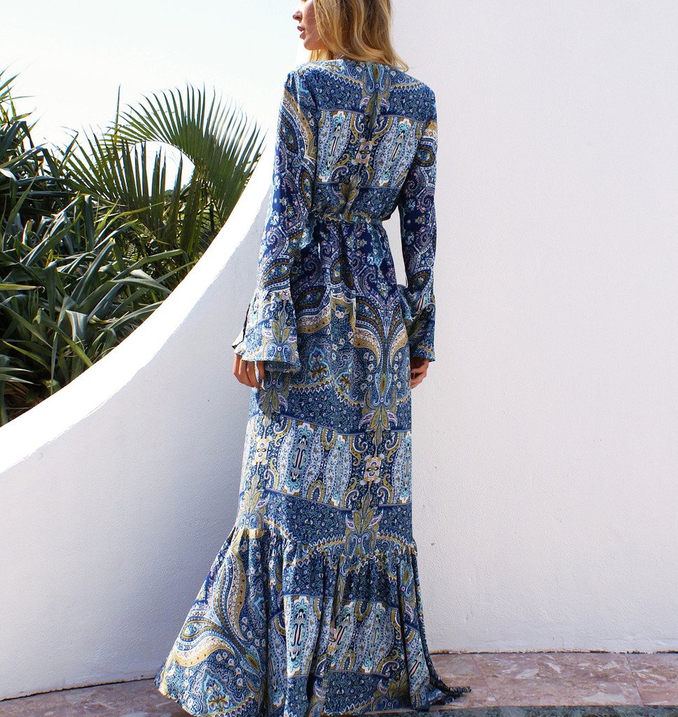 Bohemian Deep V-Neck Bell Sleeve 