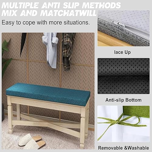 Miniatura 2 de VKETU Cojines de banco personalizados, cojines de asiento oscilante con parte inferior antideslizante para interiores y exteriores, cojín de espuma