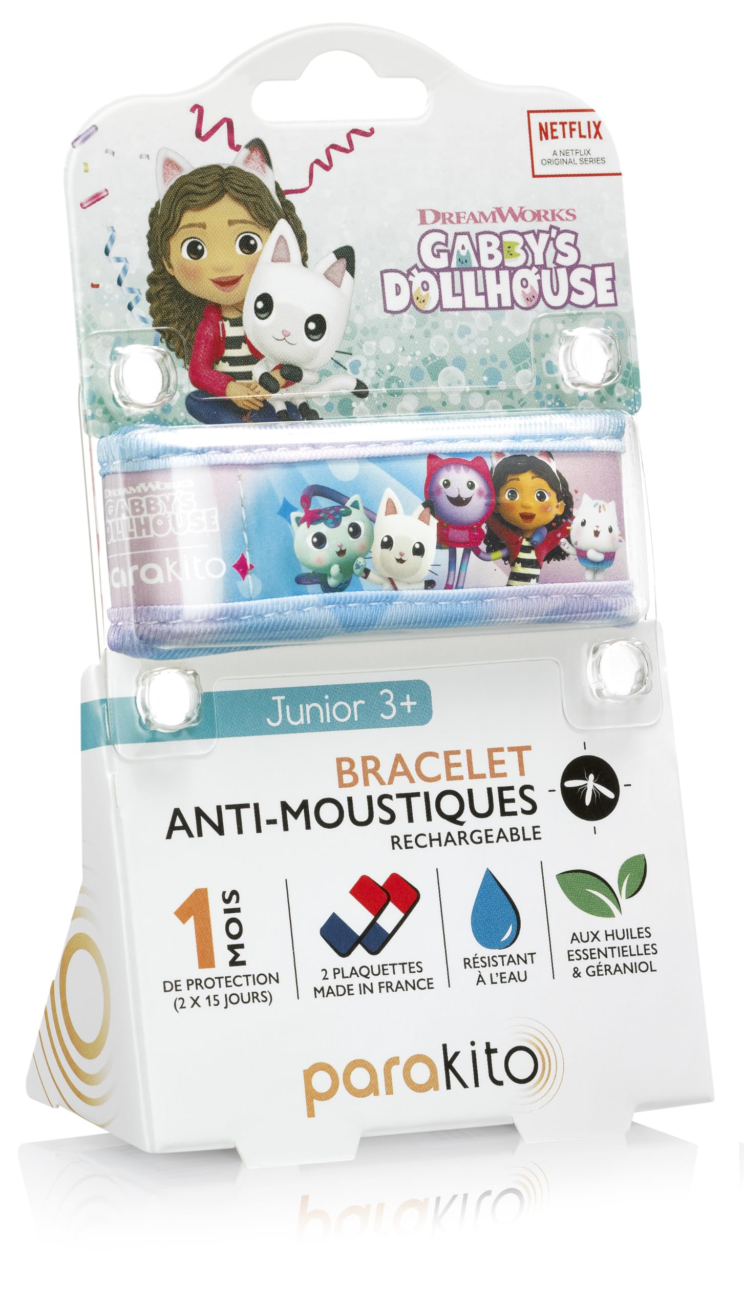 PARAKITO Bracelet Anti-Moustiques Réutilisable 2 Plaquettes Huiles Essentielles 1 Mois Protection Sans DEET Taille Junior 3+