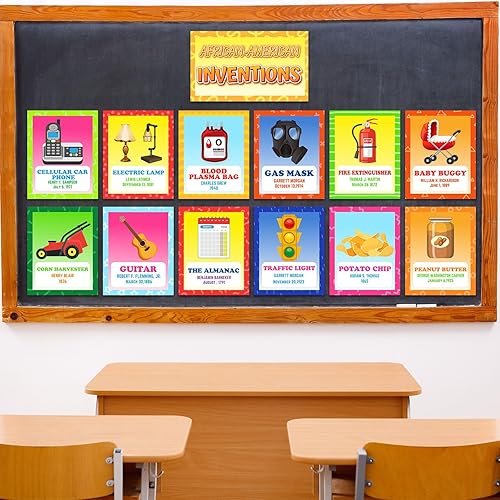 Miniatura 5 de Outus 17 piezas de decoración negra de historia para el aula, pósteres de historia de junio, carteles de inventos afroamericanos, tablero de