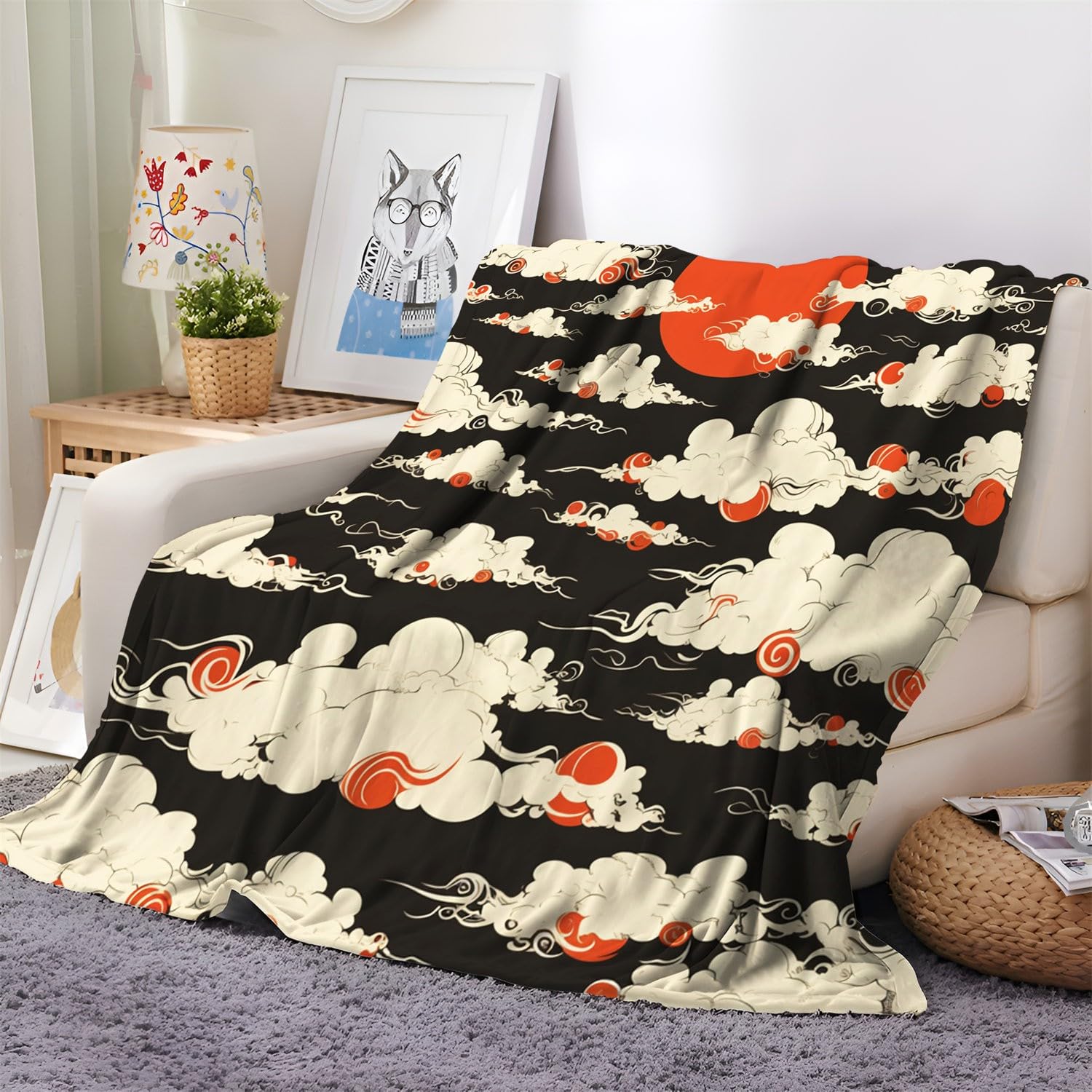 Couverture Polaire 150x200 cm Nuages ​​​​De Soleil Plaid Couverture Sherpa en Microfibre Douce, Couverture en Flanelle Chaude Et Confortable, 3D Jeté de Canapé