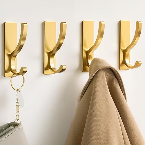 Miniatura 2 de Ganchos dorados para toallas para pared y puerta, gancho adhesivo para abrigos, colgador de acero inoxidable para baño, armario, dormitorio, ducha,