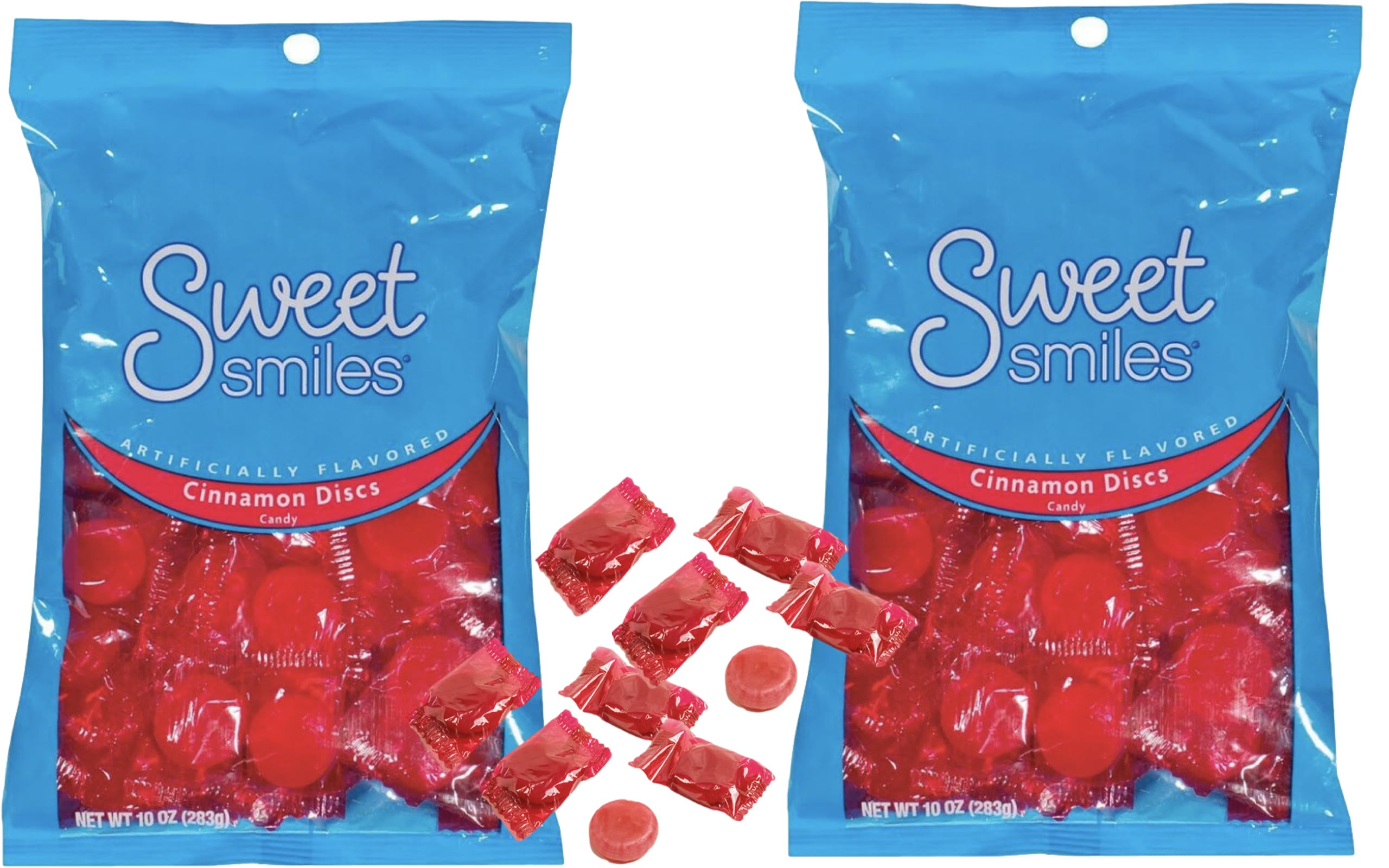 Sweet Smiles Cinnamon Discs Candy 9 OZ (2 Pack) | Red Individually Wrapped Wrapped | Soko Smiles Thank You Hospitality Mint Included.