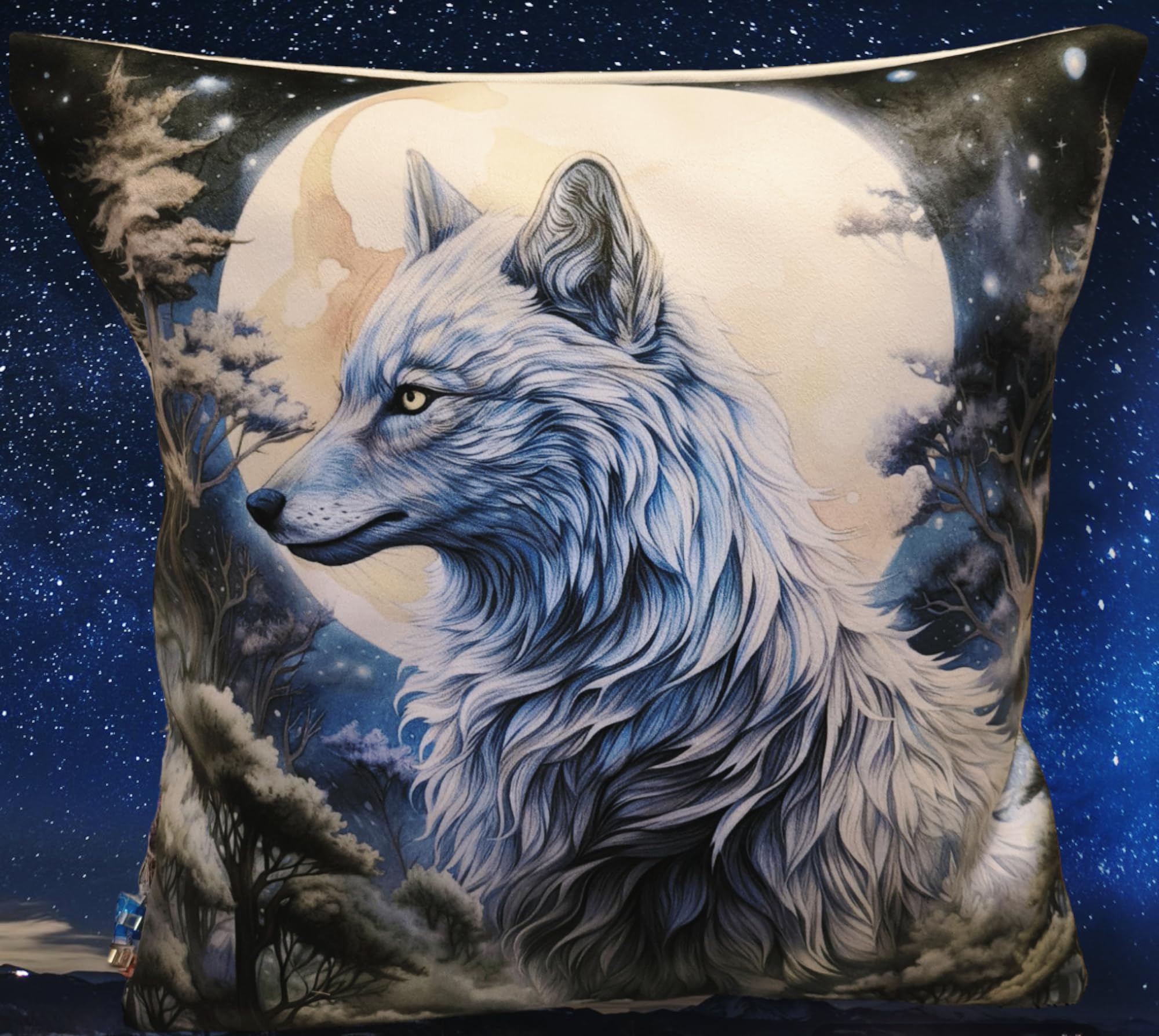 Housse de coussin loup blanc VEL007 pour créer un salon cocooning chalet
