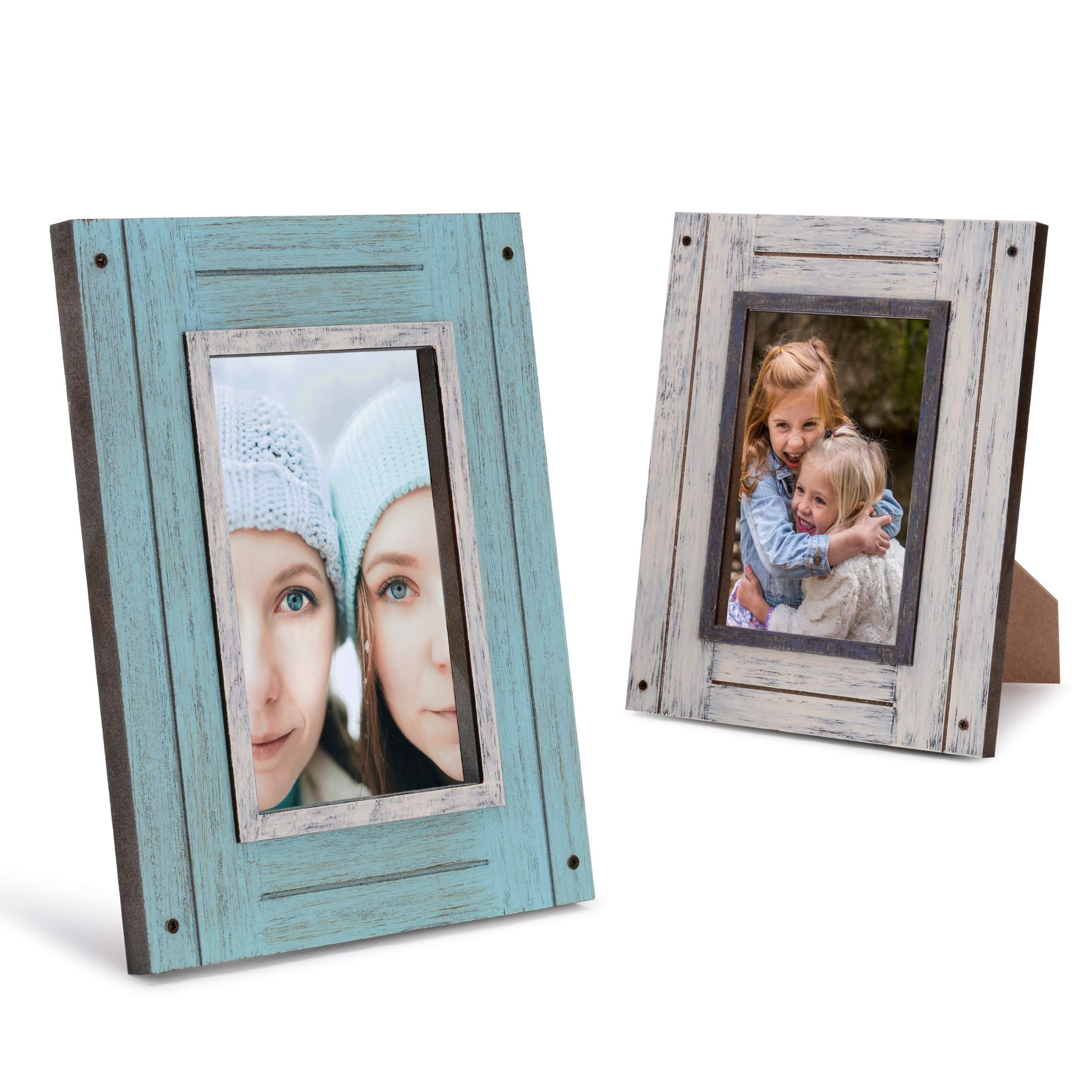 Buy Rustic 4x6 Picture Frames 4x6 Frame Set of 2, White & Teal