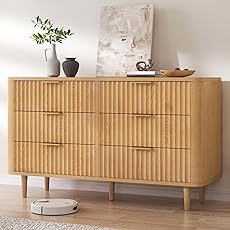 DWVO 6 Drawer Dresser with Fluted Panel, 47.2" Wide Modern Closet Dressers Chest of Drawers, Wood Storage Dresser Organizer for Bedroom, Dorms, Flats, Living Rooms, Hallways, Black