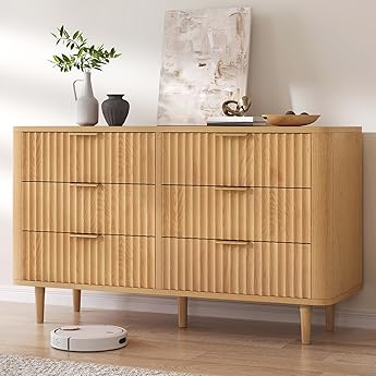 DWVO 6 Drawer Dresser with Fluted Panel, 47.2" Wide Modern Closet Dressers Chest of Drawers, Wood Storage Dresser Organizer for Bedroom, Dorms, Flats, Living Rooms, Hallways, Black