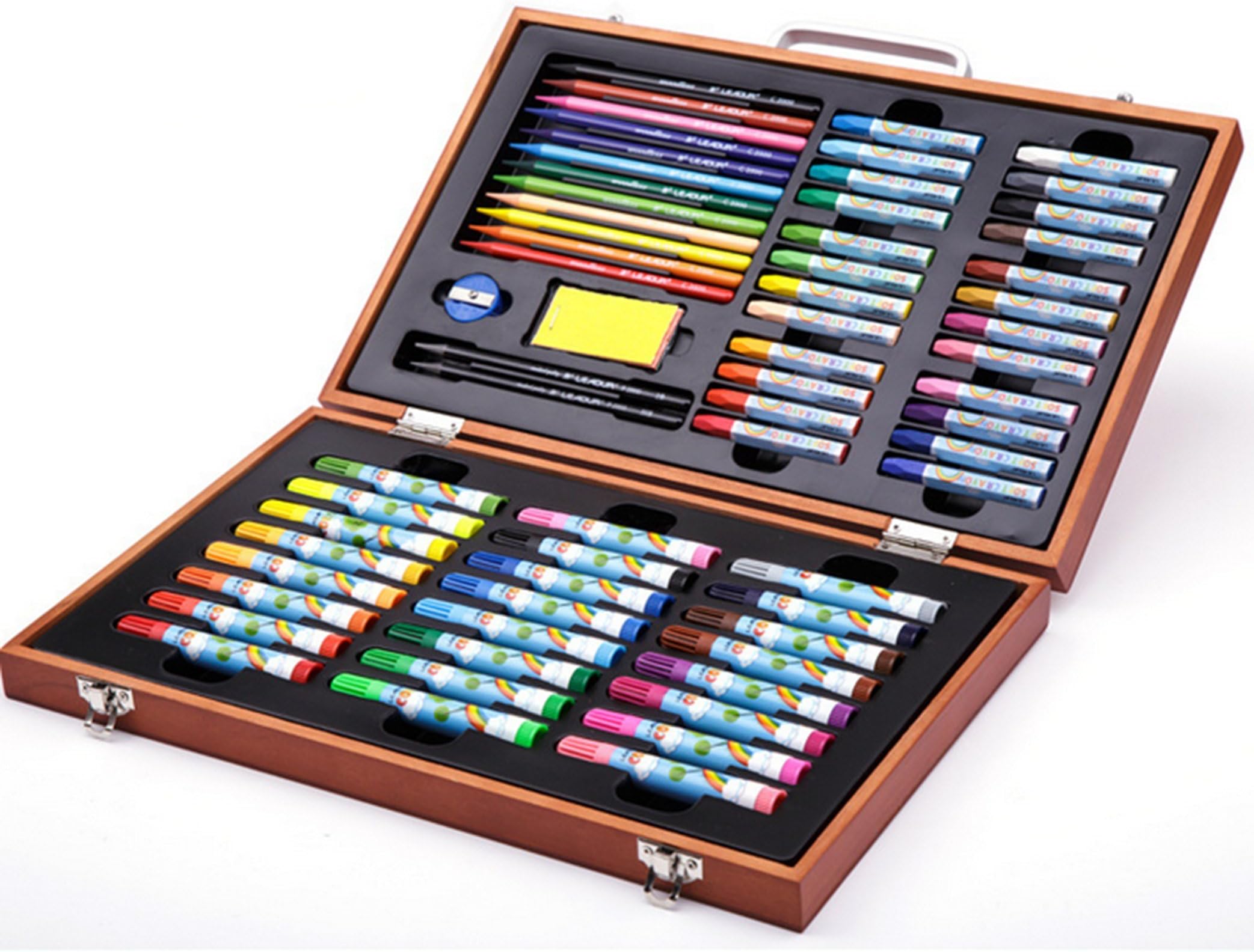 LEADUR -64 Piece Custom Artist Acrylic Painting Set with 24 Color Pens,24 Colored Soft Crayons,12 Woodless Color Pencils,2 Woodless Graphite Pencils for Children-Great Student Artist Starter Set