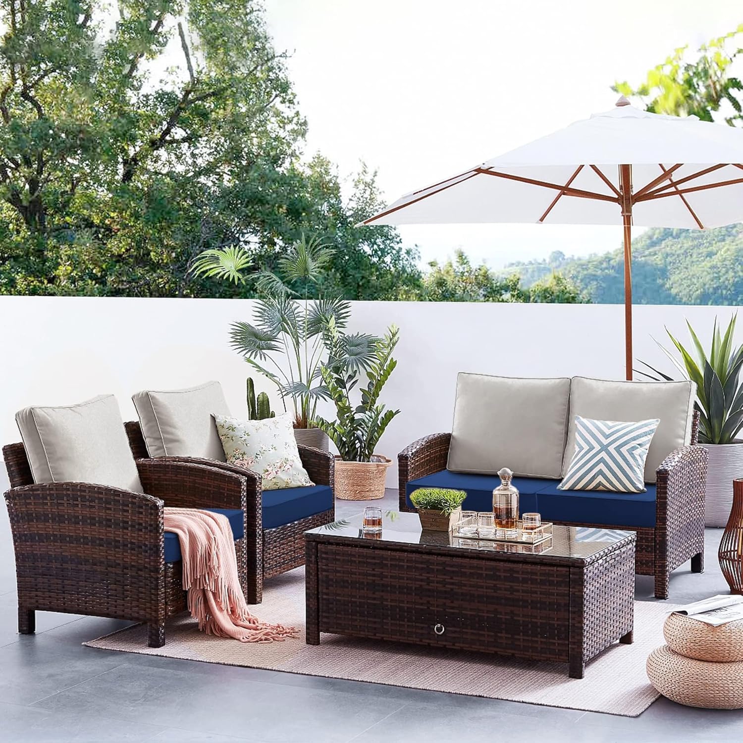 Favoyard Patio Chair Cushions 24 x 24 x 4 Inch Waterproof Outdoor Seat Cushions for Patio Furniture 3-Year Color Fastness Garden Sofa Couch Pads with Handle & Adjustable Straps Set of 2, Blue Blue 24 x 24 x 4 In
