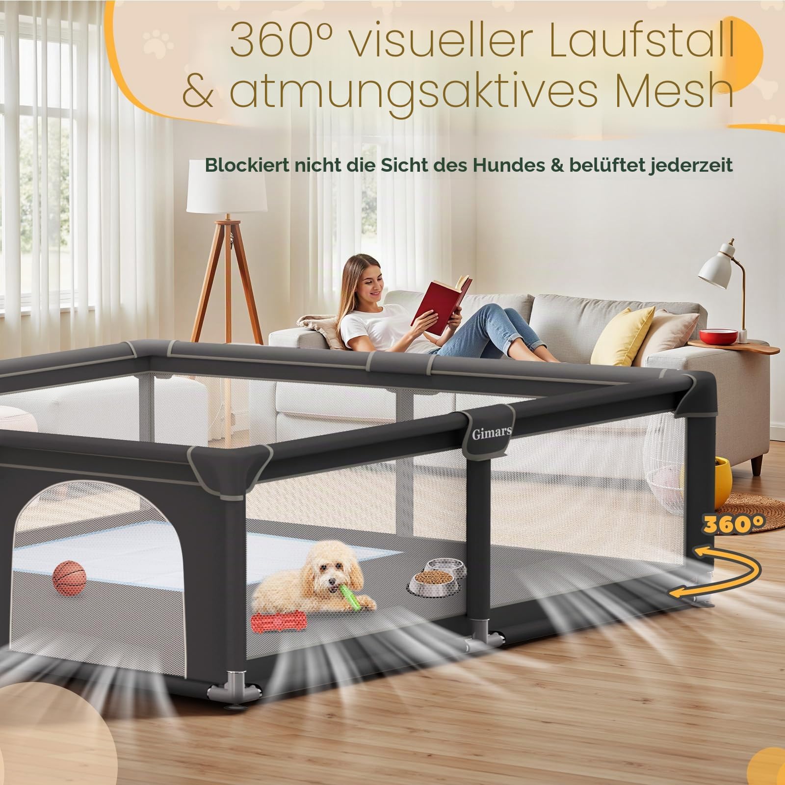 180 x 150 x 66 cm Welpenlaufstall mit Tür, Hundelaufstall für Welpen oder kleine Hunde, Stabiler Sicherheits-Tierlaufstall, Verdickter Stoff, Hochfestes Nylon-Mesh, Für Innen- & Außenbereich, Waschbar