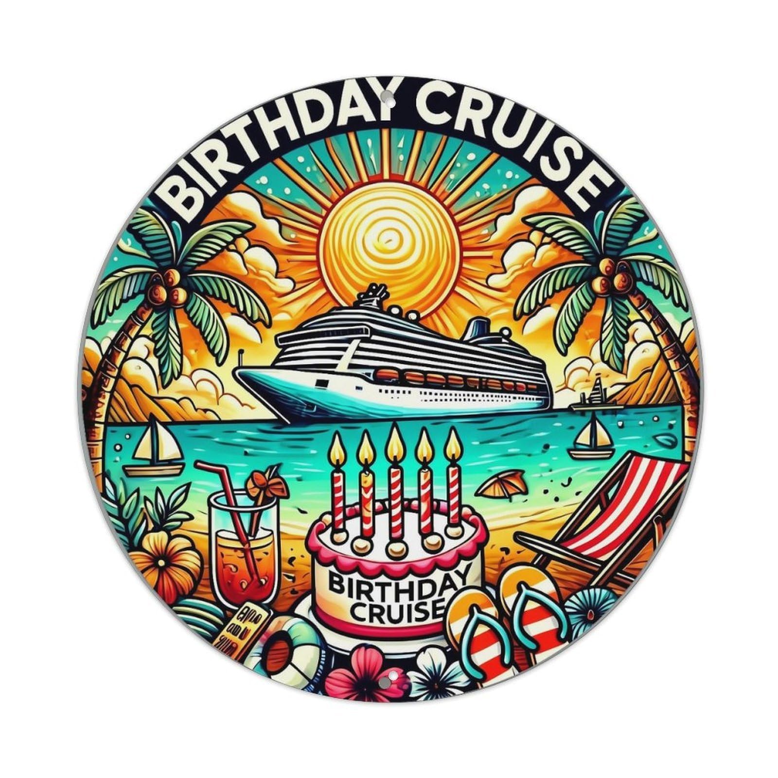 Birthday Cruise Ship Sunset Pattern Metal Tin Sign Plaque