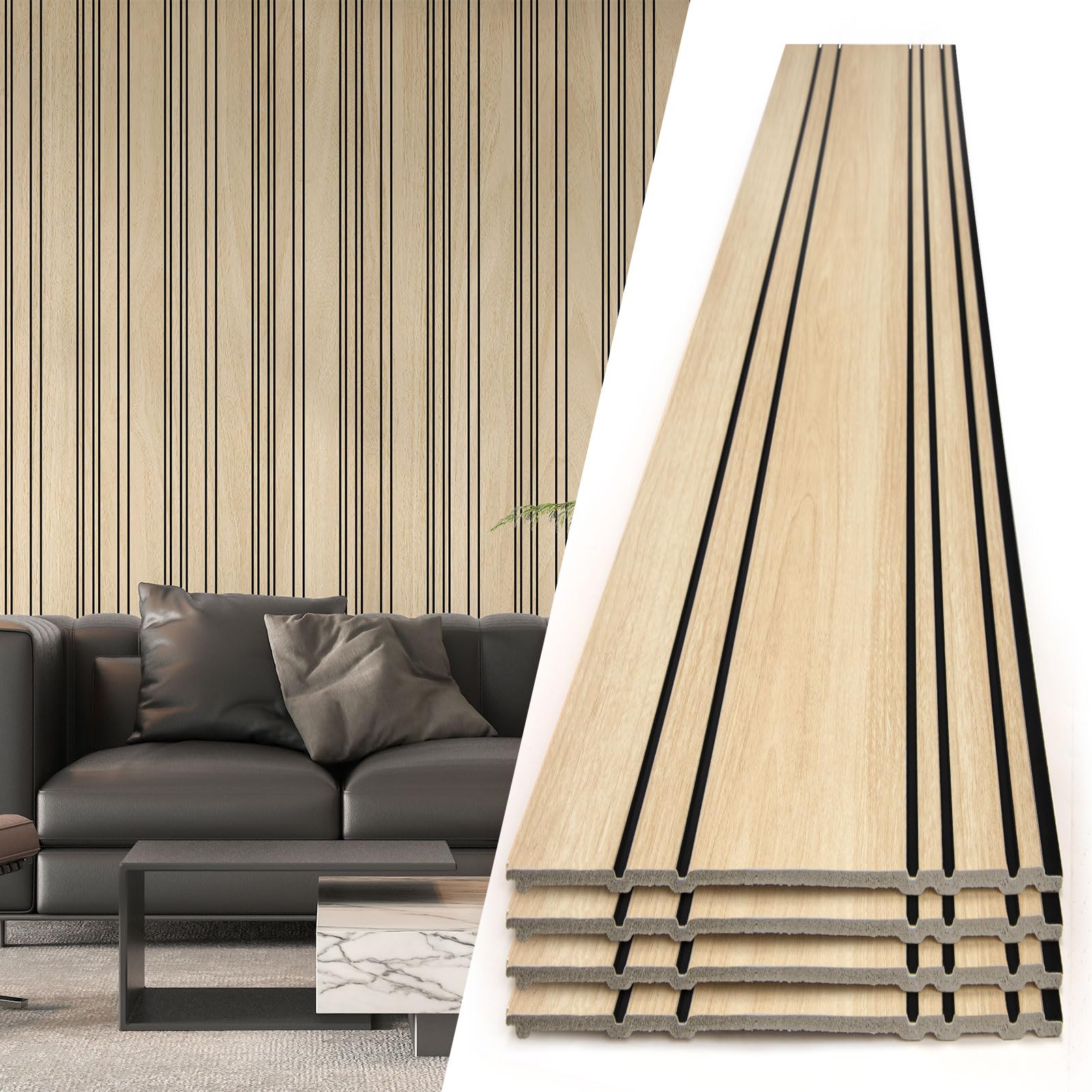 Art3d 4-Pack Glue-On Wall Panels, Wood Grain Texture Interior Wall Decor, 104"x12" Recycled Polystyrene Wainscoting Panels, Low Emission for Living