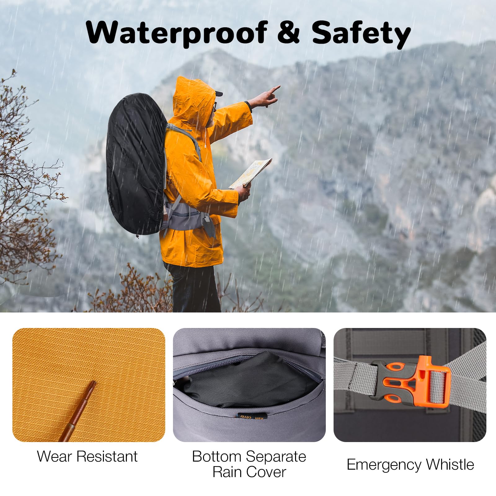 75L Grand Mochila Senderismo con Marco Interno, Mochila Montaña Acampada con Soporte de Aluminio Desmontable, Mochila Viaje Impermeable para Trekkimg Excursiones, Amarillo