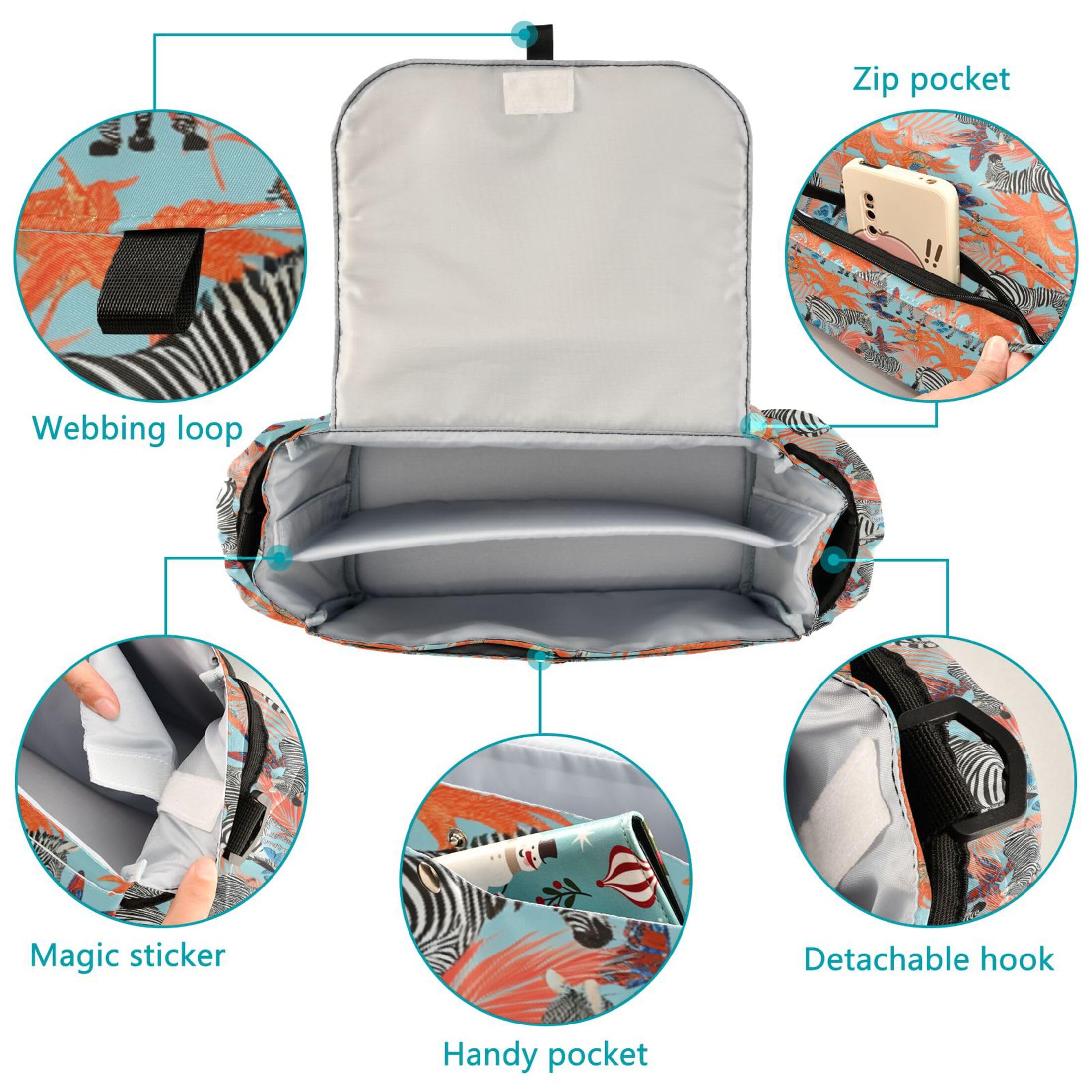Burbuja Zebras Stroller Organizer with Insulated Cup Holders, Non-Slip Stroller Caddy Universal Fits Most Strollers, Nursery Accessories