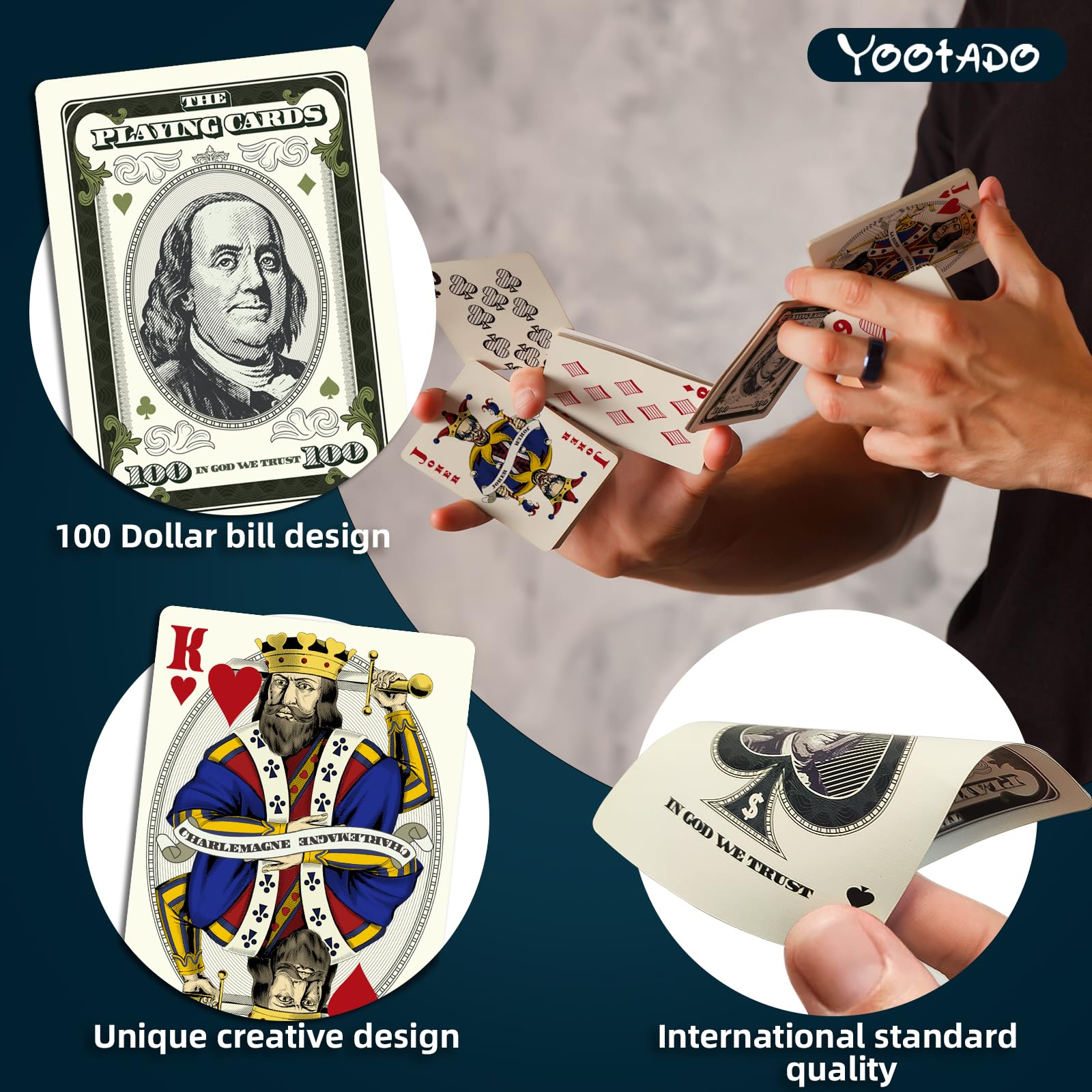 YOOTADO Playing Card, Unique Dollar Design for Poker Card, Card Deck, PlayingCards Standard Index, 1 Deck