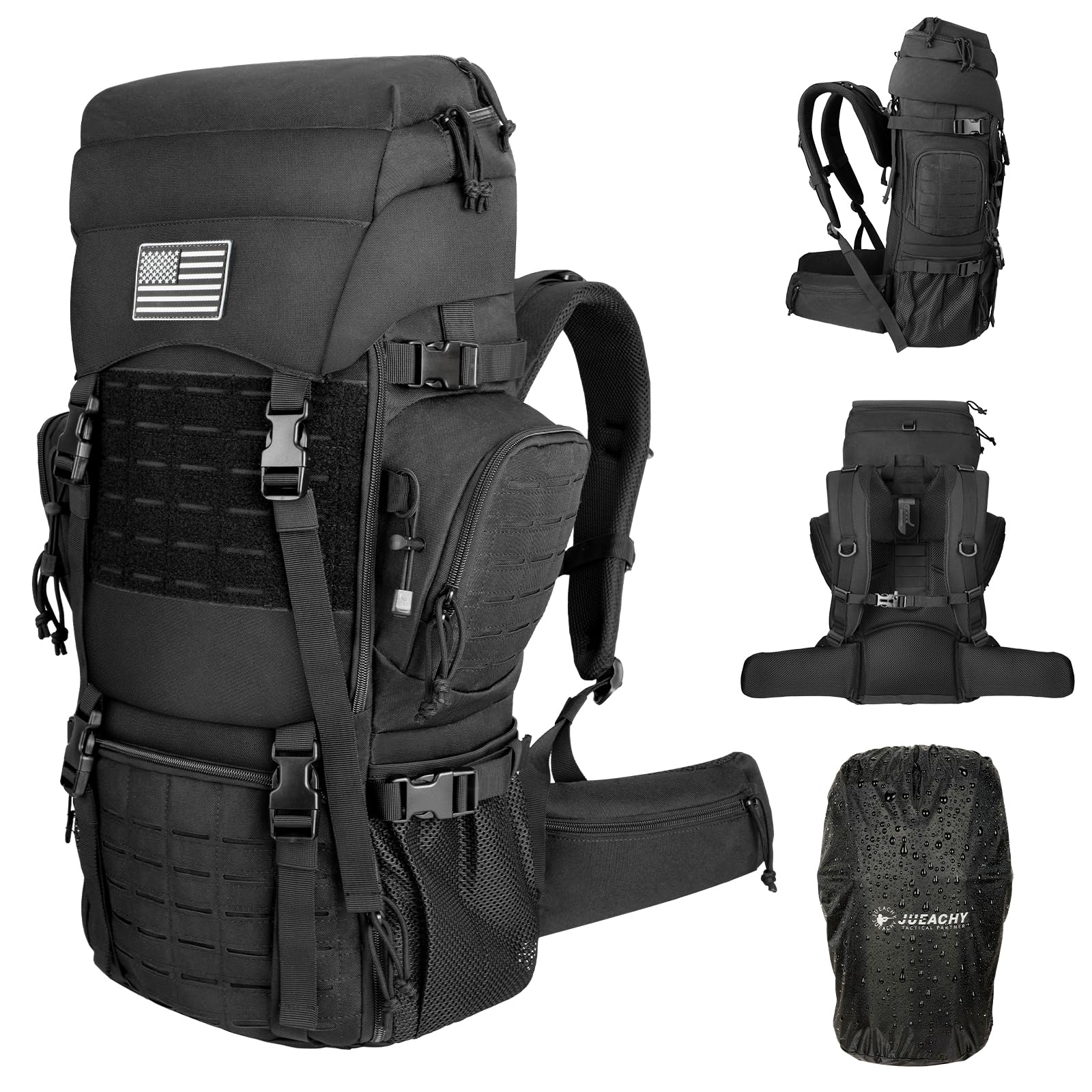 Jueachy Hiking Backpack 50L Waterproof Rucksack Men with Rain Cover