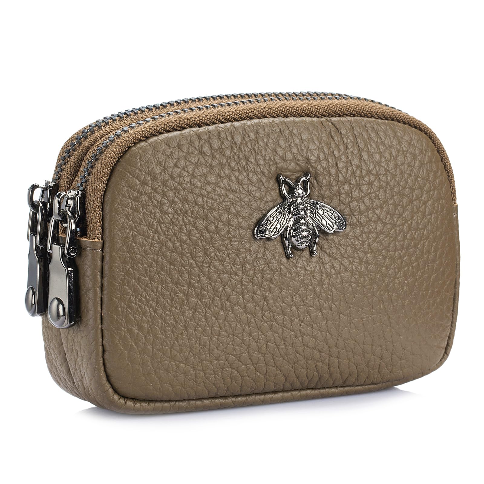 imeetu Women Leather Coin Purse, Small 2 Zippered Change Pouch Wallet