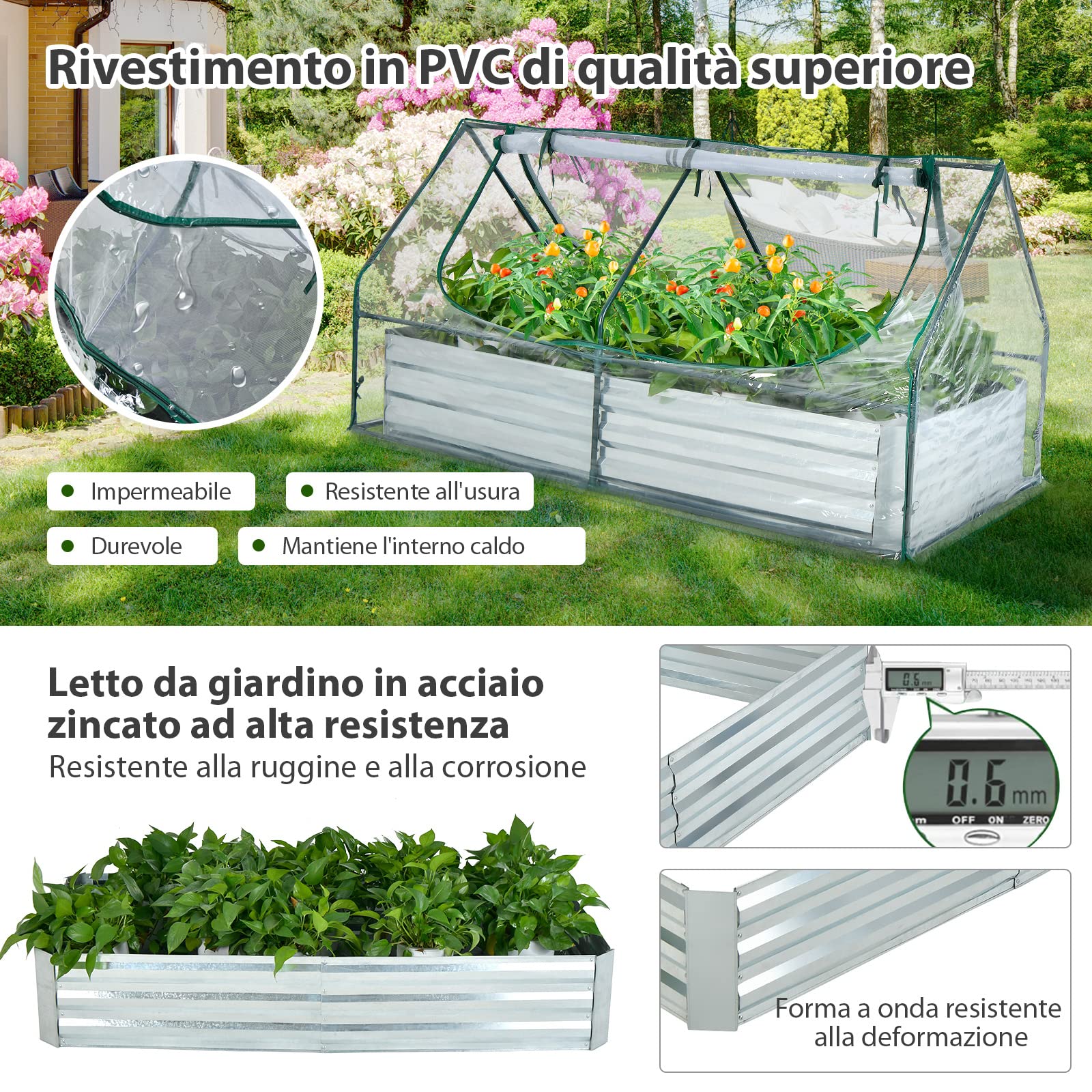 Sistema da giardino 3 in 1, aiuola rialzata in tessuto con copertura