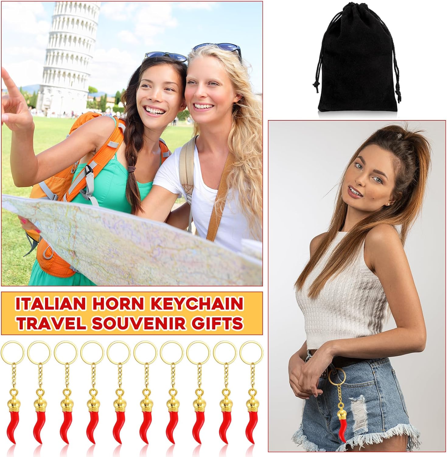 Remuuly 10 Pcs Italian Horn Keychain Italian Red Horn Charm Chili Pepper Keychain Souvenir for Car Mirror Accessories - Image 5