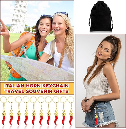 Vista 5 de Remuuly 10 llaveros italianos de cuerno rojo italiano con dije de chile y pimienta, recuerdo para accesorios de espejo de coche