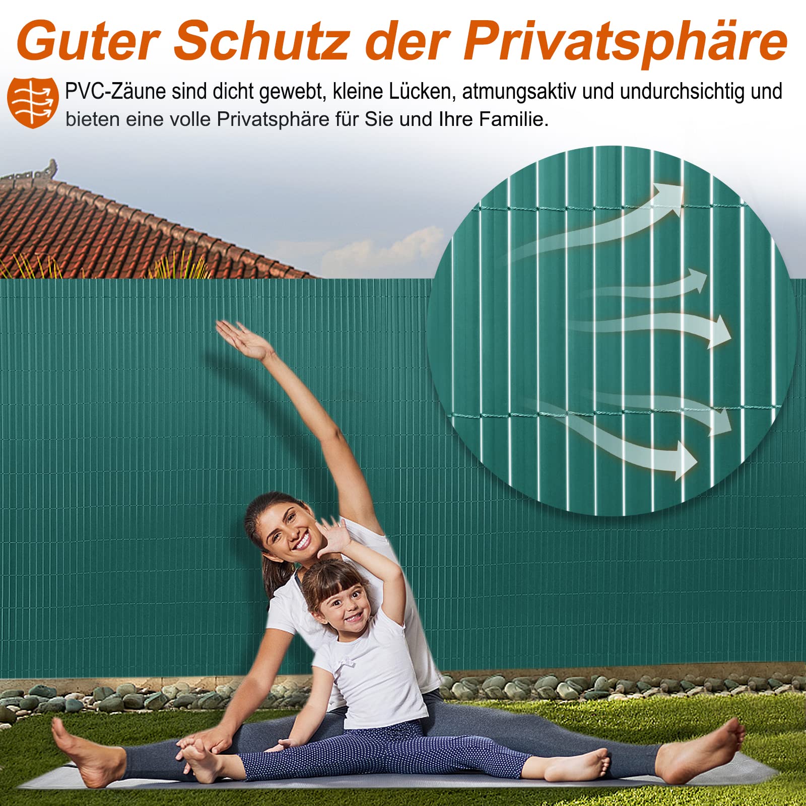 AufuN Recinzione frangivista in PVC, 180 x 600 cm, con fascette per cavi, standard, in bambù, protezione dal vento per giardino, balcone e terrazza, struttura interna a W, lamelle rinforzate (verde)