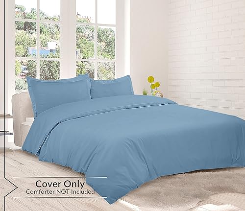 Miniatura 5 de Royale Linens Juego de funda de edredón azul lago tamaño matrimonial. Juego de funda de edredón de 3 piezas de doble cepillado con cierre de