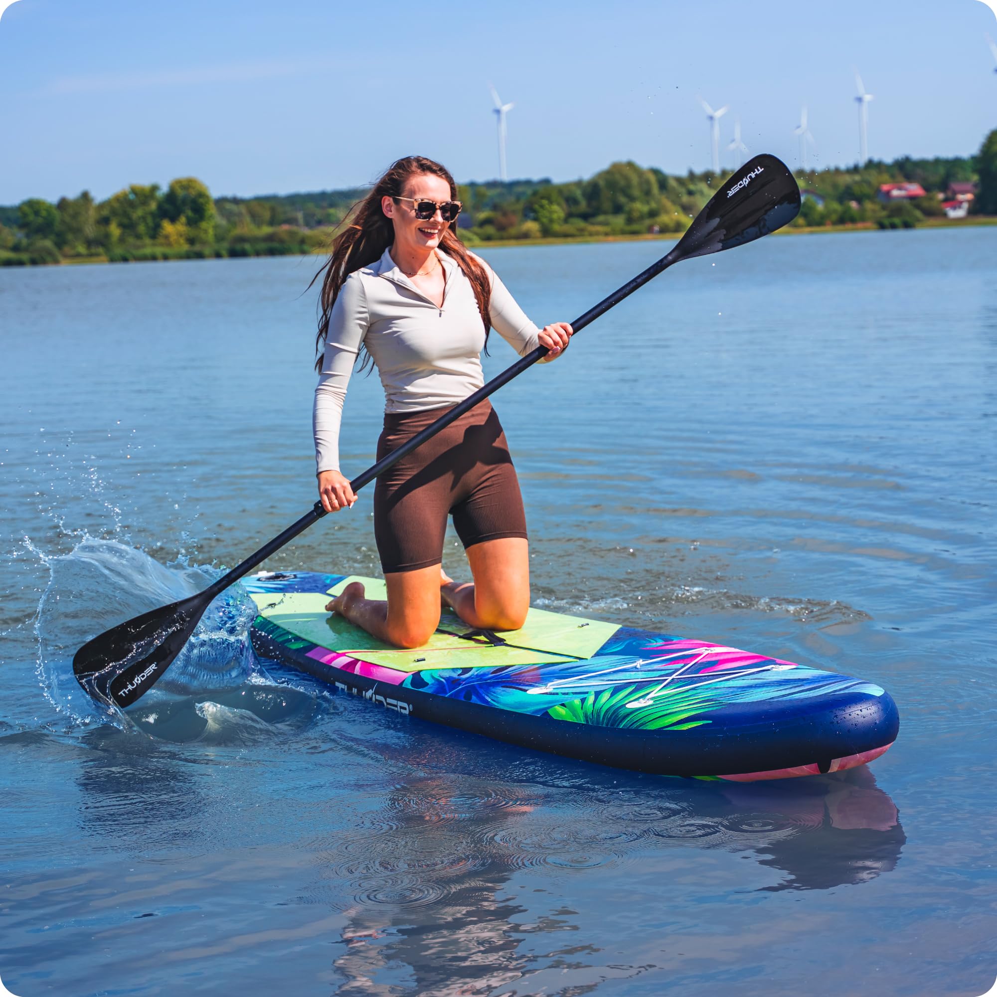 THUNDER Tabla de Sup Inflable de 320 cm con Asiento de Kayak – Set de Stand Up Paddle Board con Bomba, Remo y Mochila – Antideslizante para Adultos y Principiantes