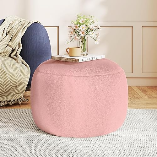 Miniatura 12 de Puf otomano redondo de relleno para reposapiés, un moderno puf redondo relleno de espuma, silla de piso para sala de estar, guardería, dormitorio,
