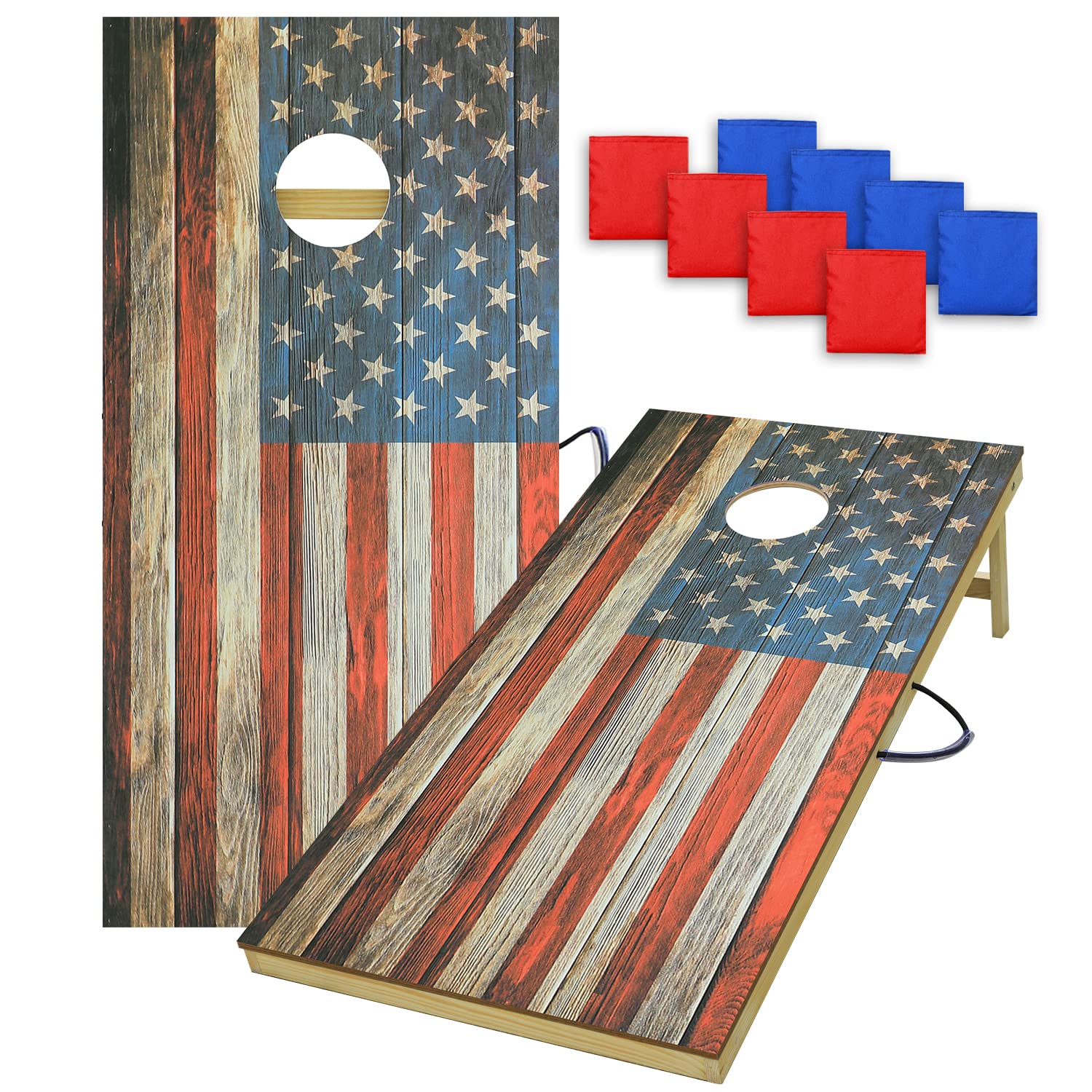 UKASE Solid Wood Regulation Size Cornhole Set Portable Bean Bags Toss Game with Durable Wood Grain Printed Surface and Underneath for Indoor and Outdoor